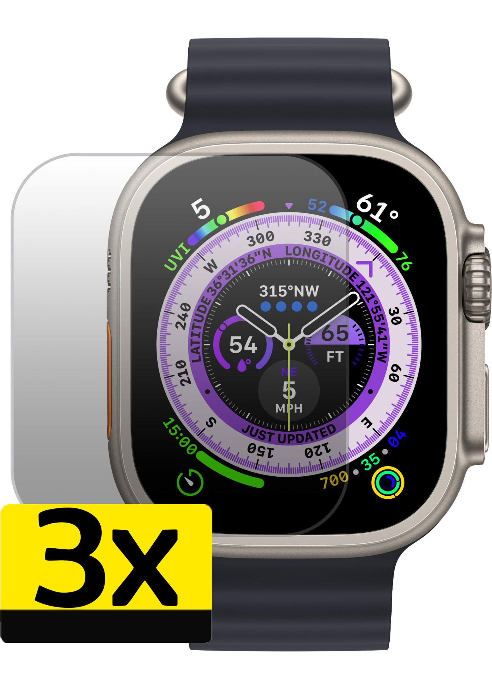 LUQ Screenprotector Geschikt voor Apple Watch Ultra 2 Screenprotector Bescherm Glas Screen Protector - Screenprotector Geschikt voor Apple Watch Ultra 2 (49 mm) Gehard Glas - 3 Stuks