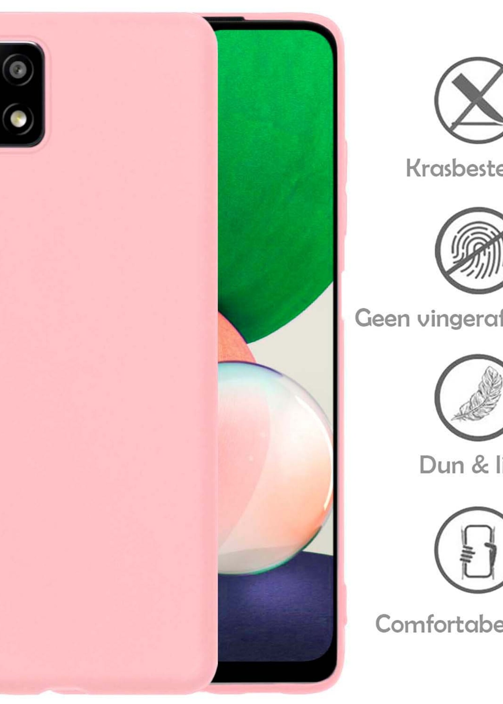 LUQ Hoesje Geschikt voor Samsung A22 4G Hoesje Siliconen Case - Hoes Geschikt voor Samsung Galaxy A22 4G Hoes Siliconen - Lichtroze - 2 Stuks