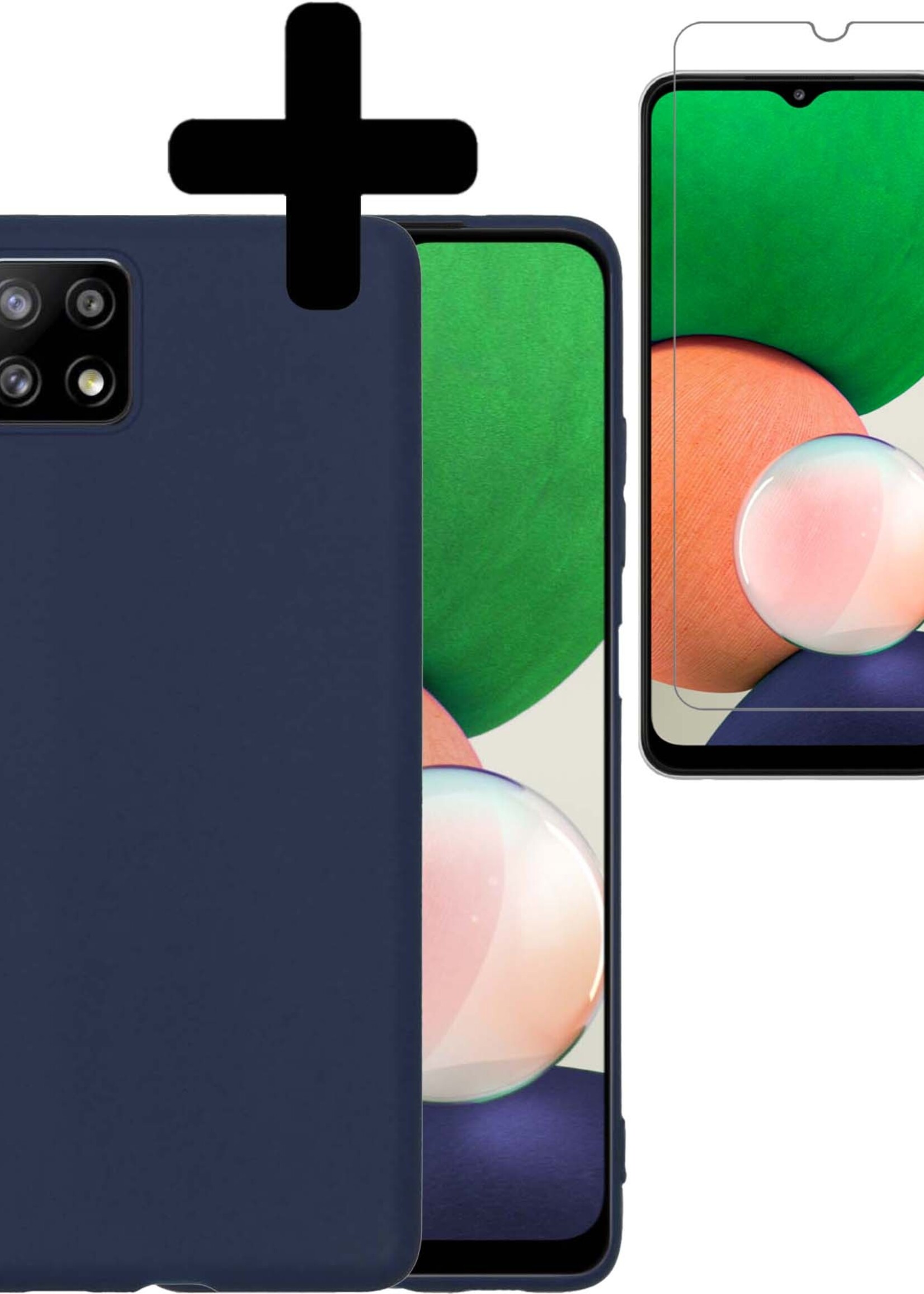 LUQ Hoesje Geschikt voor Samsung A22 4G Hoesje Siliconen Case Met Screenprotector - Hoes Geschikt voor Samsung Galaxy A22 4G Hoes Siliconen - Donkerblauw