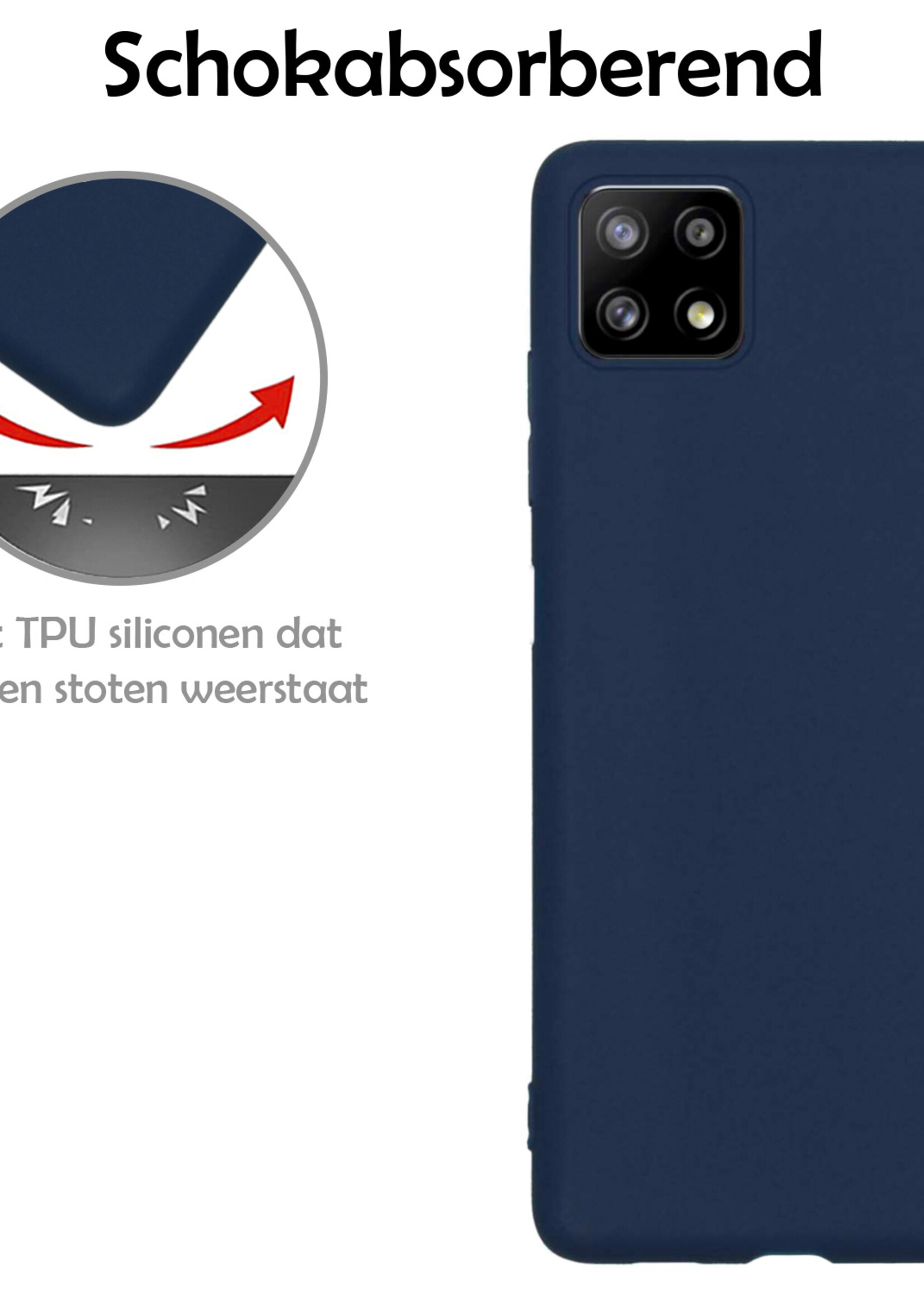 LUQ Hoesje Geschikt voor Samsung A22 4G Hoesje Siliconen Case Met Screenprotector - Hoes Geschikt voor Samsung Galaxy A22 4G Hoes Siliconen - Donkerblauw