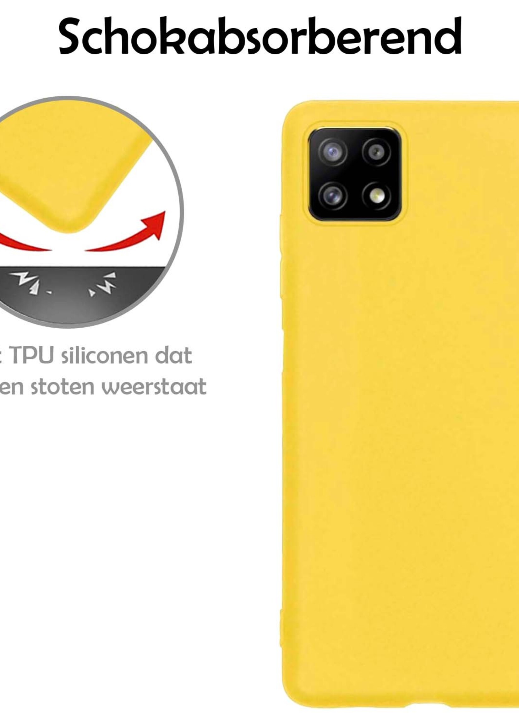 LUQ Hoesje Geschikt voor Samsung A22 4G Hoesje Siliconen Case Met Screenprotector - Hoes Geschikt voor Samsung Galaxy A22 4G Hoes Siliconen - Geel