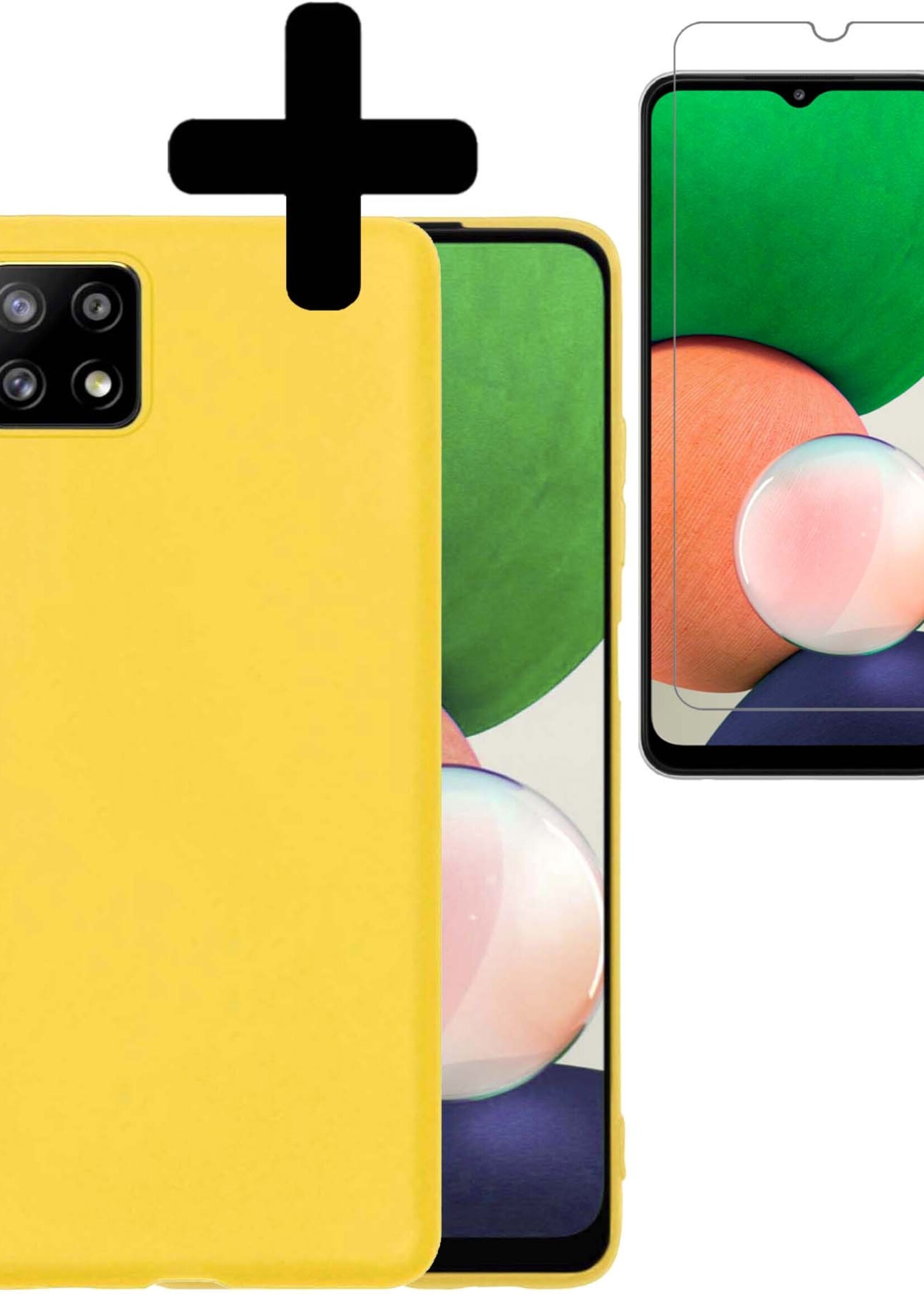 LUQ Hoesje Geschikt voor Samsung A22 4G Hoesje Siliconen Case Met Screenprotector - Hoes Geschikt voor Samsung Galaxy A22 4G Hoes Siliconen - Geel