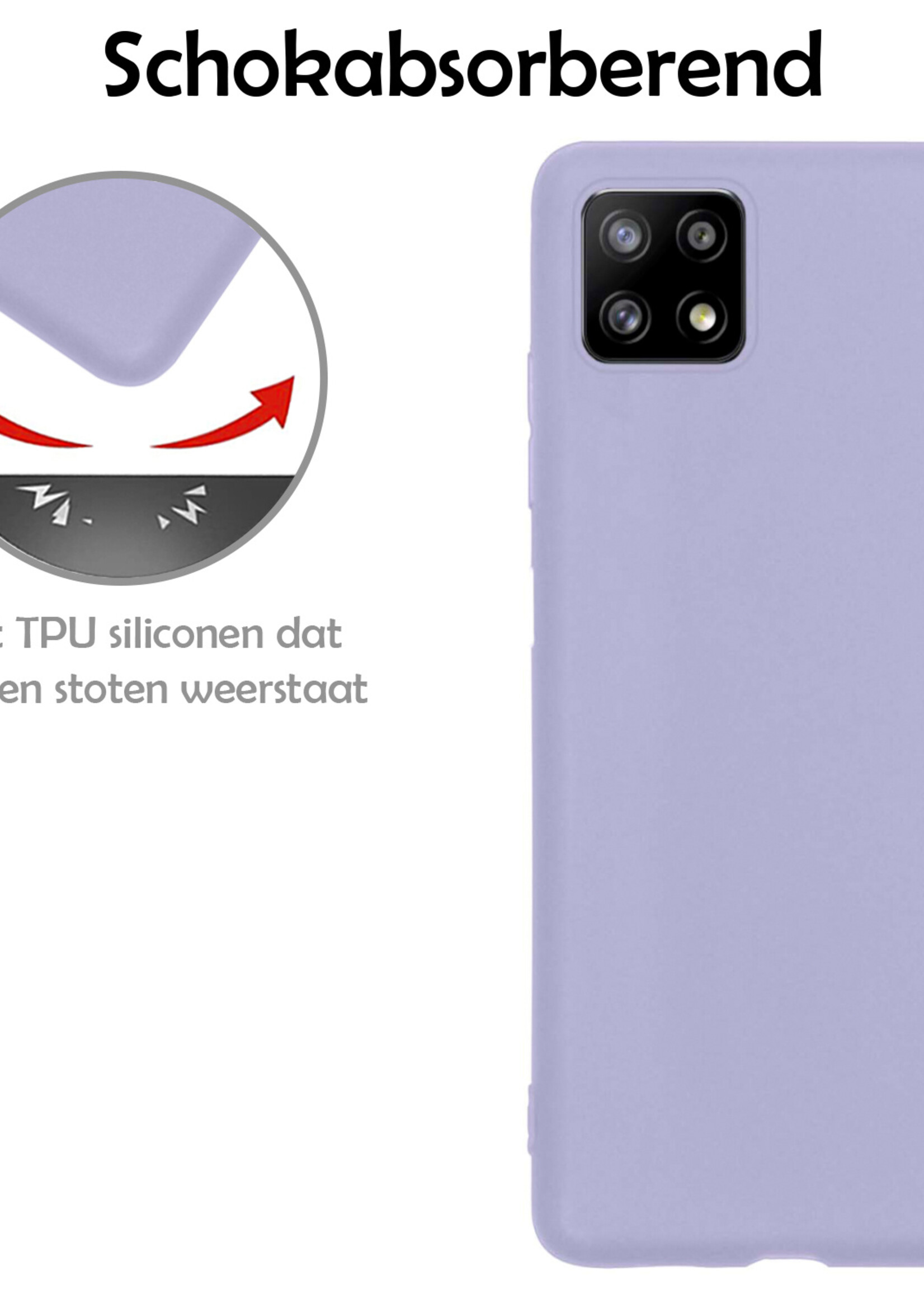 LUQ Hoesje Geschikt voor Samsung A22 4G Hoesje Siliconen Case Met Screenprotector - Hoes Geschikt voor Samsung Galaxy A22 4G Hoes Siliconen - Lila