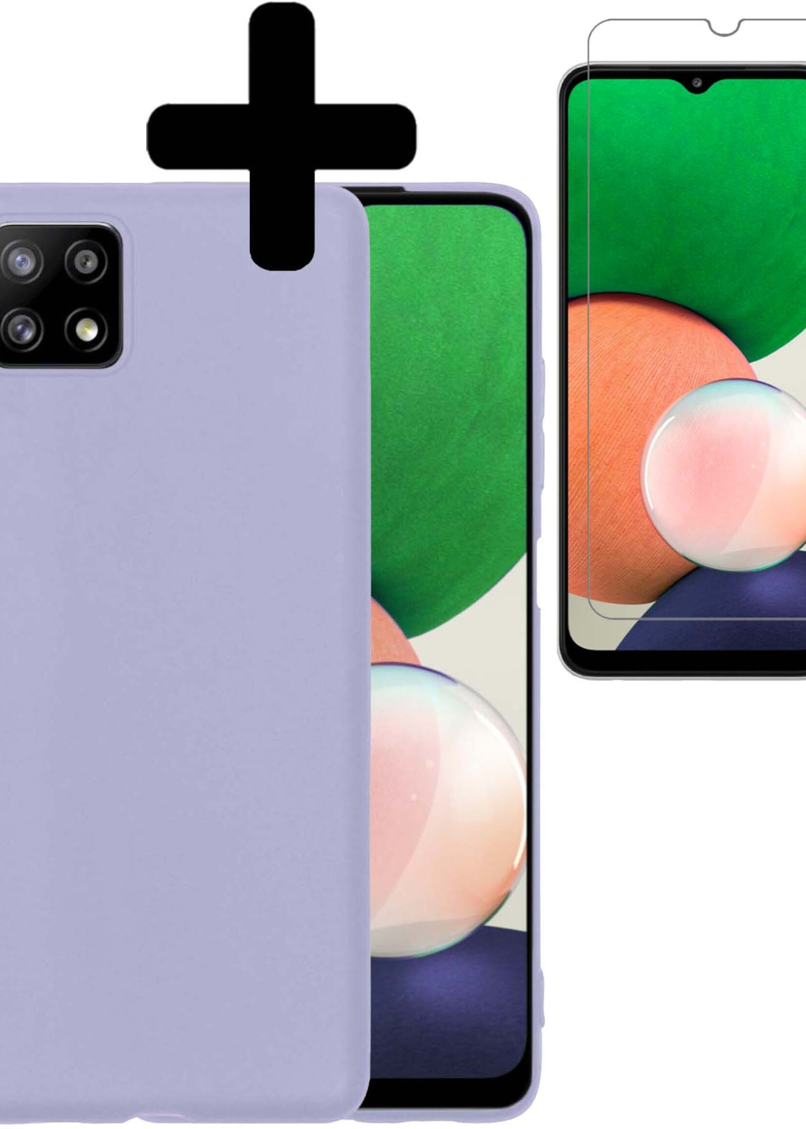 LUQ Hoesje Geschikt voor Samsung A22 4G Hoesje Siliconen Case Met Screenprotector - Hoes Geschikt voor Samsung Galaxy A22 4G Hoes Siliconen - Lila