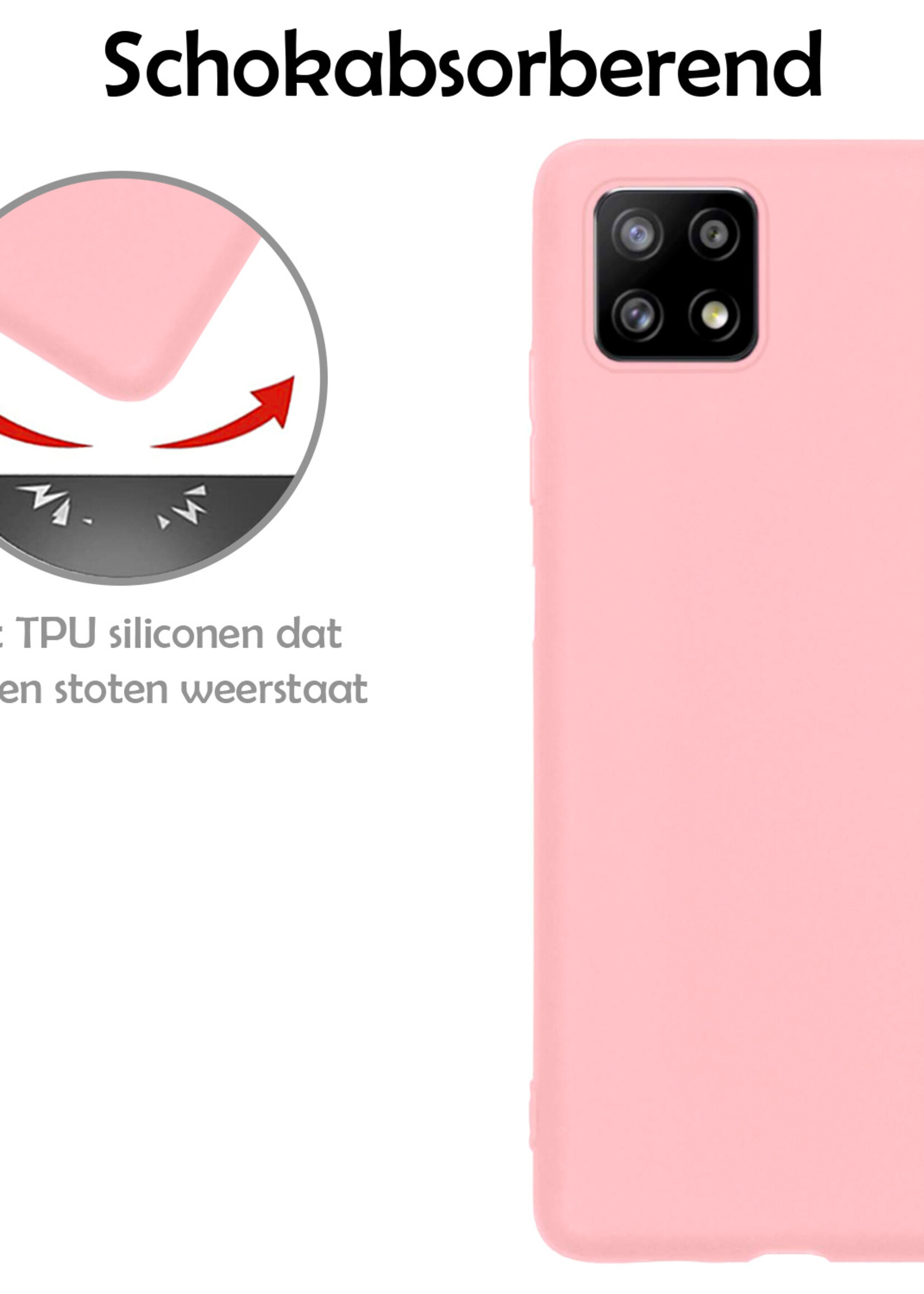 LUQ Hoesje Geschikt voor Samsung A22 4G Hoesje Siliconen Case Met Screenprotector - Hoes Geschikt voor Samsung Galaxy A22 4G Hoes Siliconen - Licht Roze