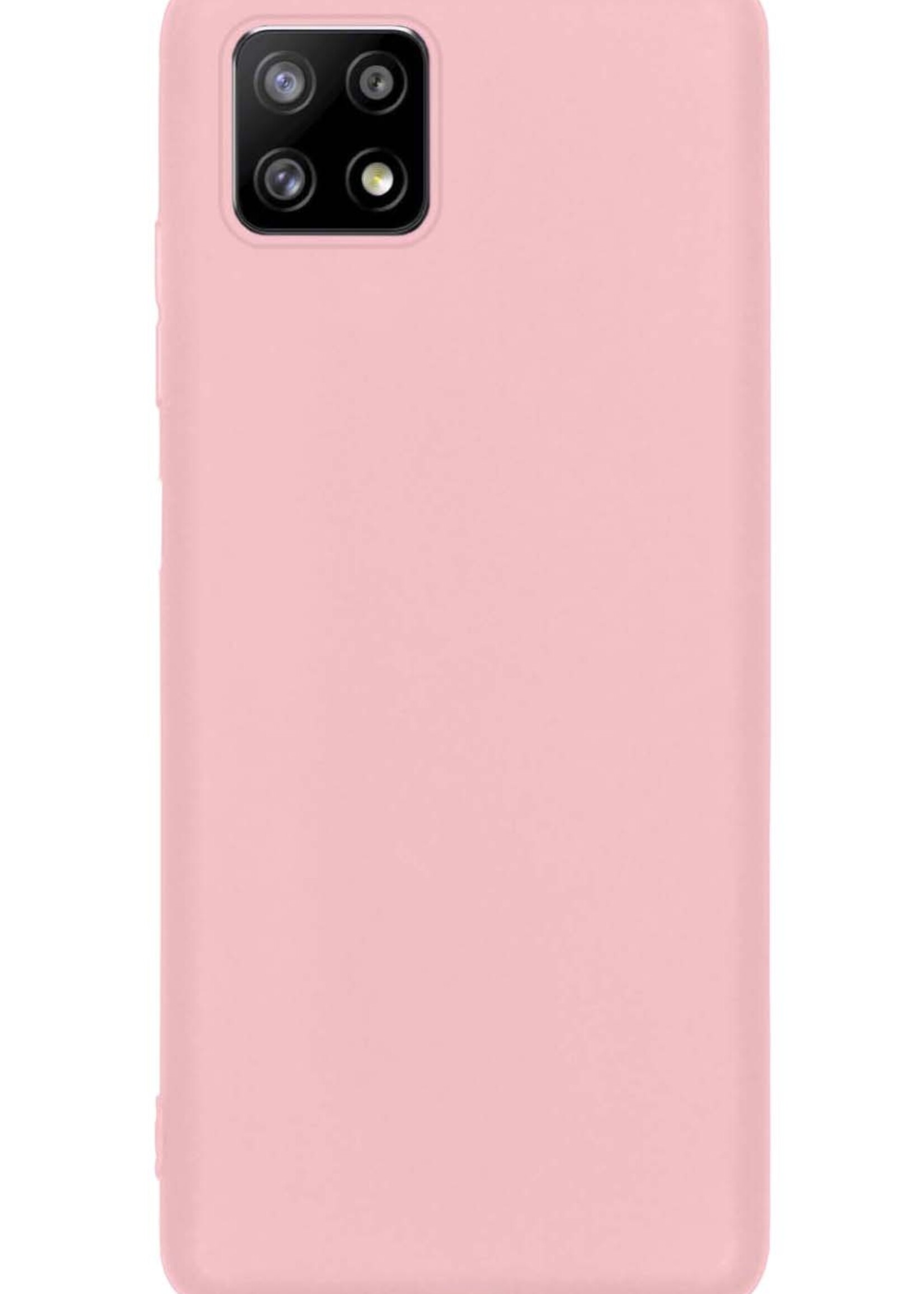 LUQ Hoesje Geschikt voor Samsung A22 4G Hoesje Siliconen Case Met Screenprotector - Hoes Geschikt voor Samsung Galaxy A22 4G Hoes Siliconen - Licht Roze