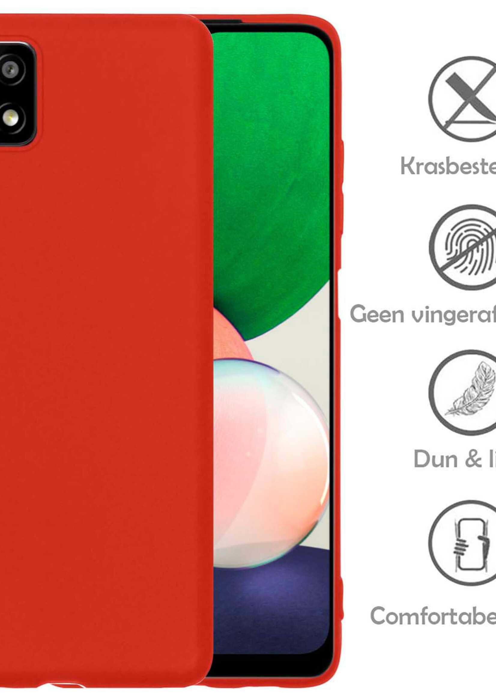 LUQ Hoesje Geschikt voor Samsung A22 4G Hoesje Siliconen Case Met Screenprotector - Hoes Geschikt voor Samsung Galaxy A22 4G Hoes Siliconen - Rood