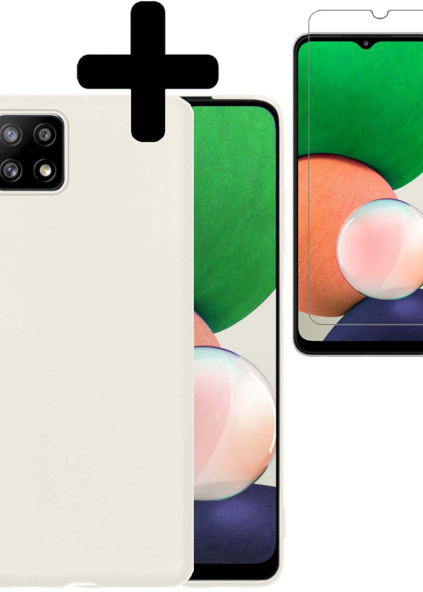 LUQ Hoesje Geschikt voor Samsung A22 4G Hoesje Siliconen Case Met Screenprotector - Hoes Geschikt voor Samsung Galaxy A22 4G Hoes Siliconen - Wit