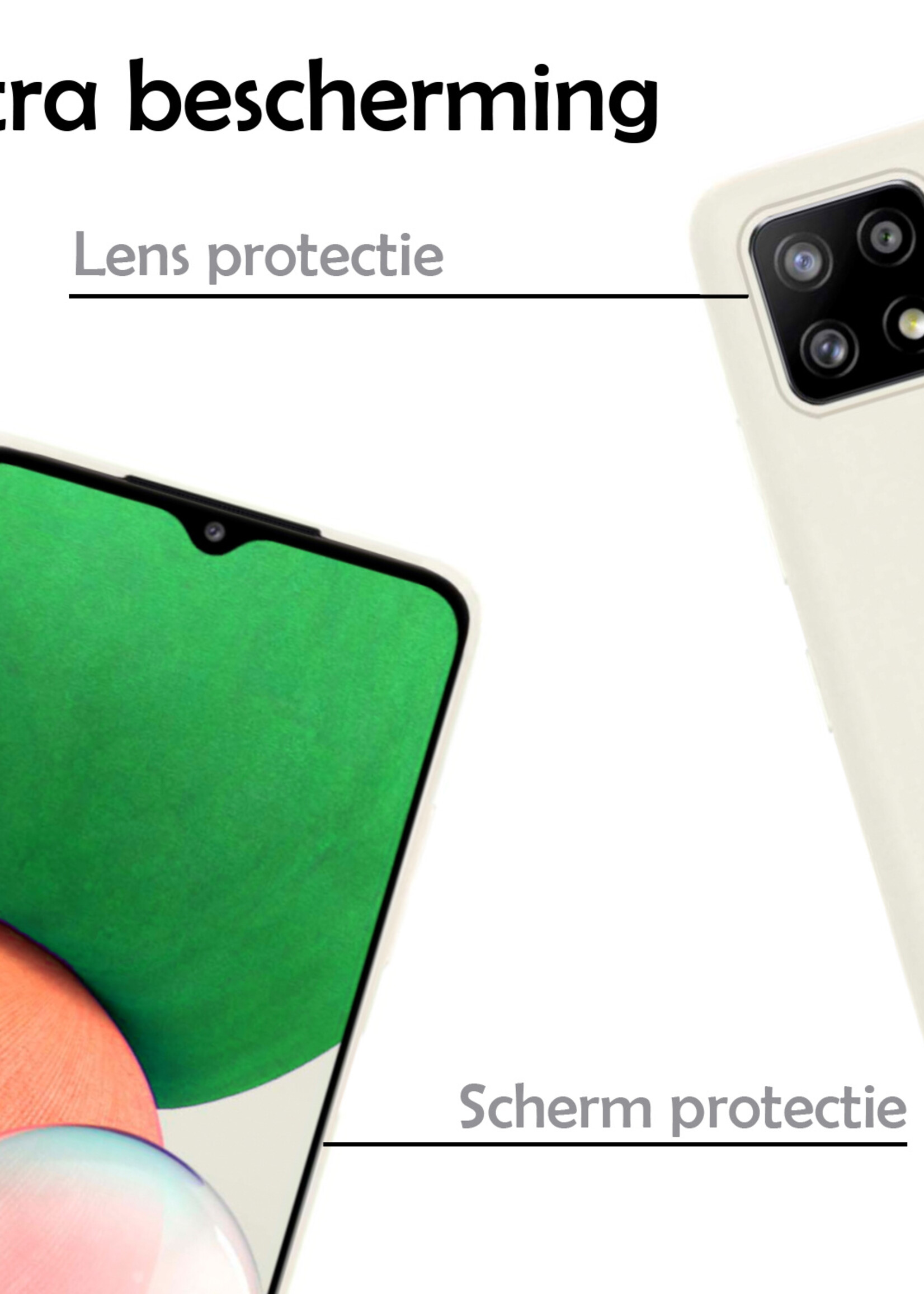 LUQ Hoesje Geschikt voor Samsung A22 4G Hoesje Siliconen Case Met Screenprotector - Hoes Geschikt voor Samsung Galaxy A22 4G Hoes Siliconen - Wit