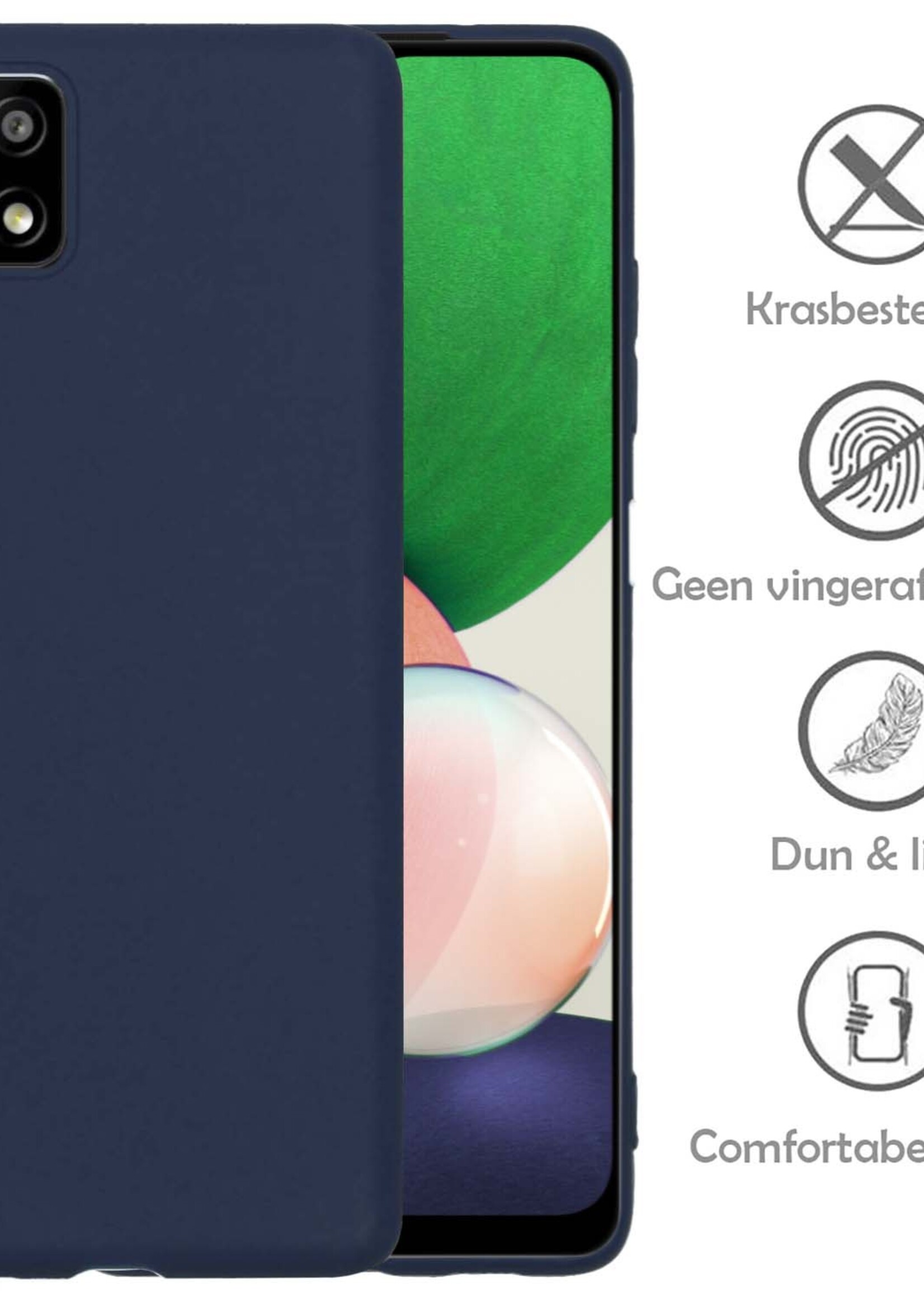 LUQ Hoesje Geschikt voor Samsung A22 4G Hoesje Siliconen Case Met 2x Screenprotector - Hoes Geschikt voor Samsung Galaxy A22 4G Hoes Siliconen - Donkerblauw