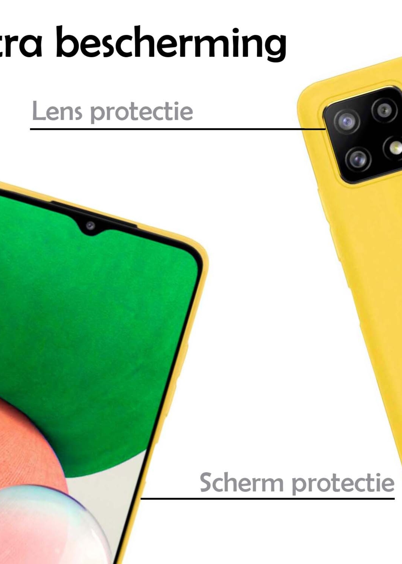 LUQ Hoesje Geschikt voor Samsung A22 4G Hoesje Siliconen Case Met 2x Screenprotector - Hoes Geschikt voor Samsung Galaxy A22 4G Hoes Siliconen - Geel