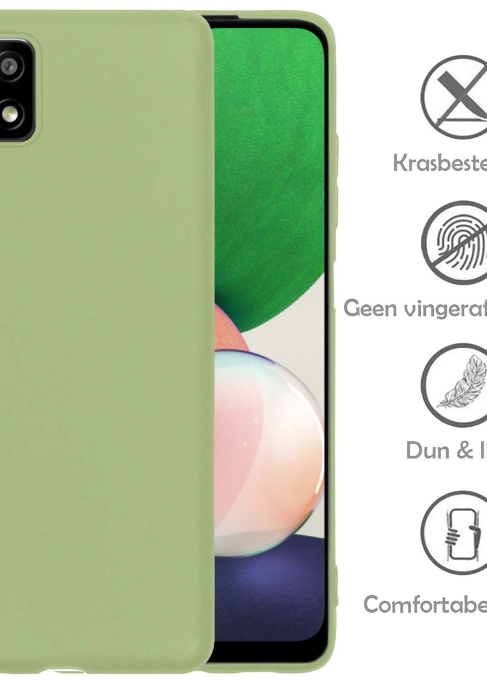 LUQ Hoesje Geschikt voor Samsung A22 4G Hoesje Siliconen Case Met 2x Screenprotector - Hoes Geschikt voor Samsung Galaxy A22 4G Hoes Siliconen - Groen
