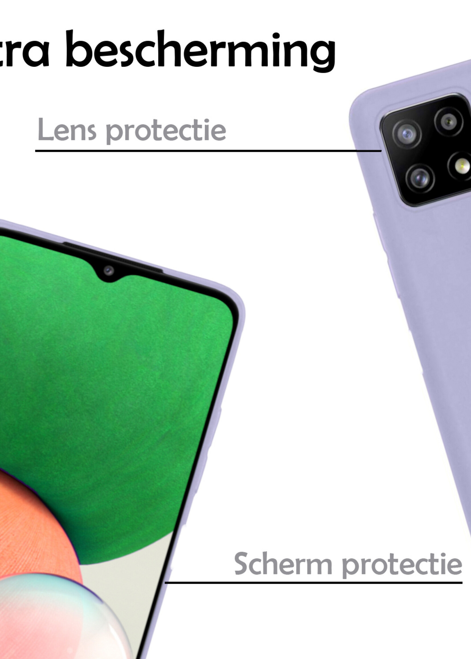 LUQ Hoesje Geschikt voor Samsung A22 4G Hoesje Siliconen Case Met 2x Screenprotector - Hoes Geschikt voor Samsung Galaxy A22 4G Hoes Siliconen - Lila