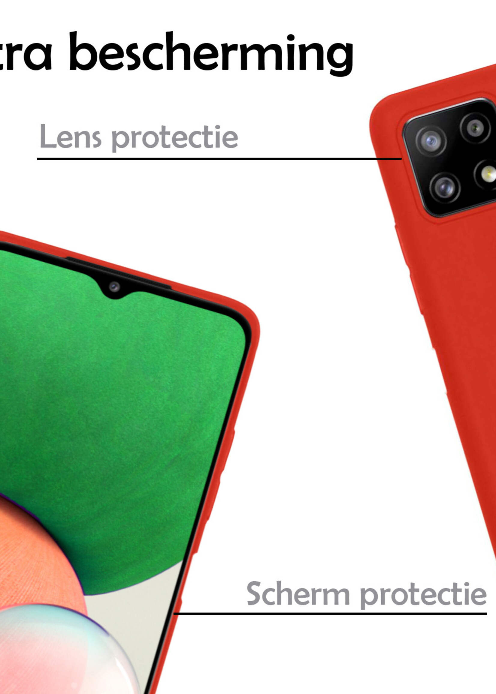 LUQ Hoesje Geschikt voor Samsung A22 4G Hoesje Siliconen Case Met 2x Screenprotector - Hoes Geschikt voor Samsung Galaxy A22 4G Hoes Siliconen - Rood