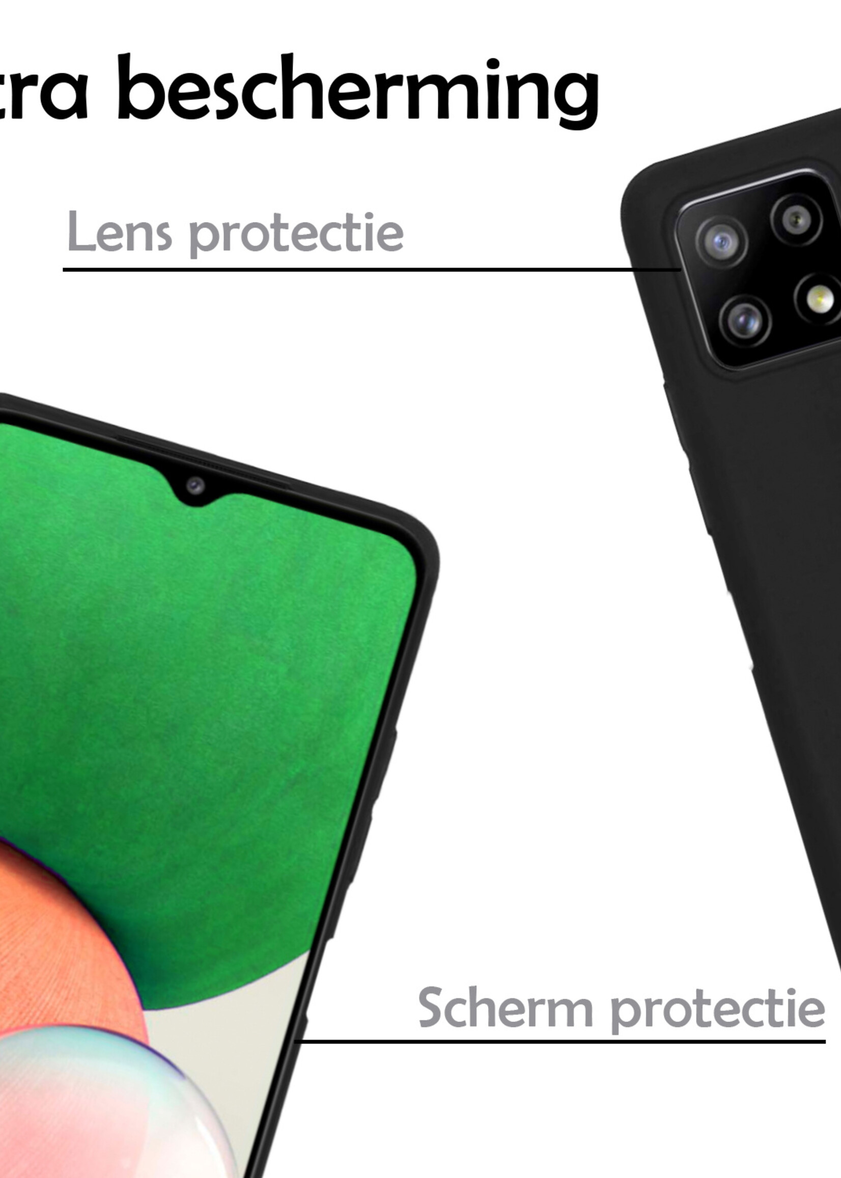 LUQ Hoesje Geschikt voor Samsung A22 4G Hoesje Siliconen Case Met 2x Screenprotector - Hoes Geschikt voor Samsung Galaxy A22 4G Hoes Siliconen - Zwart