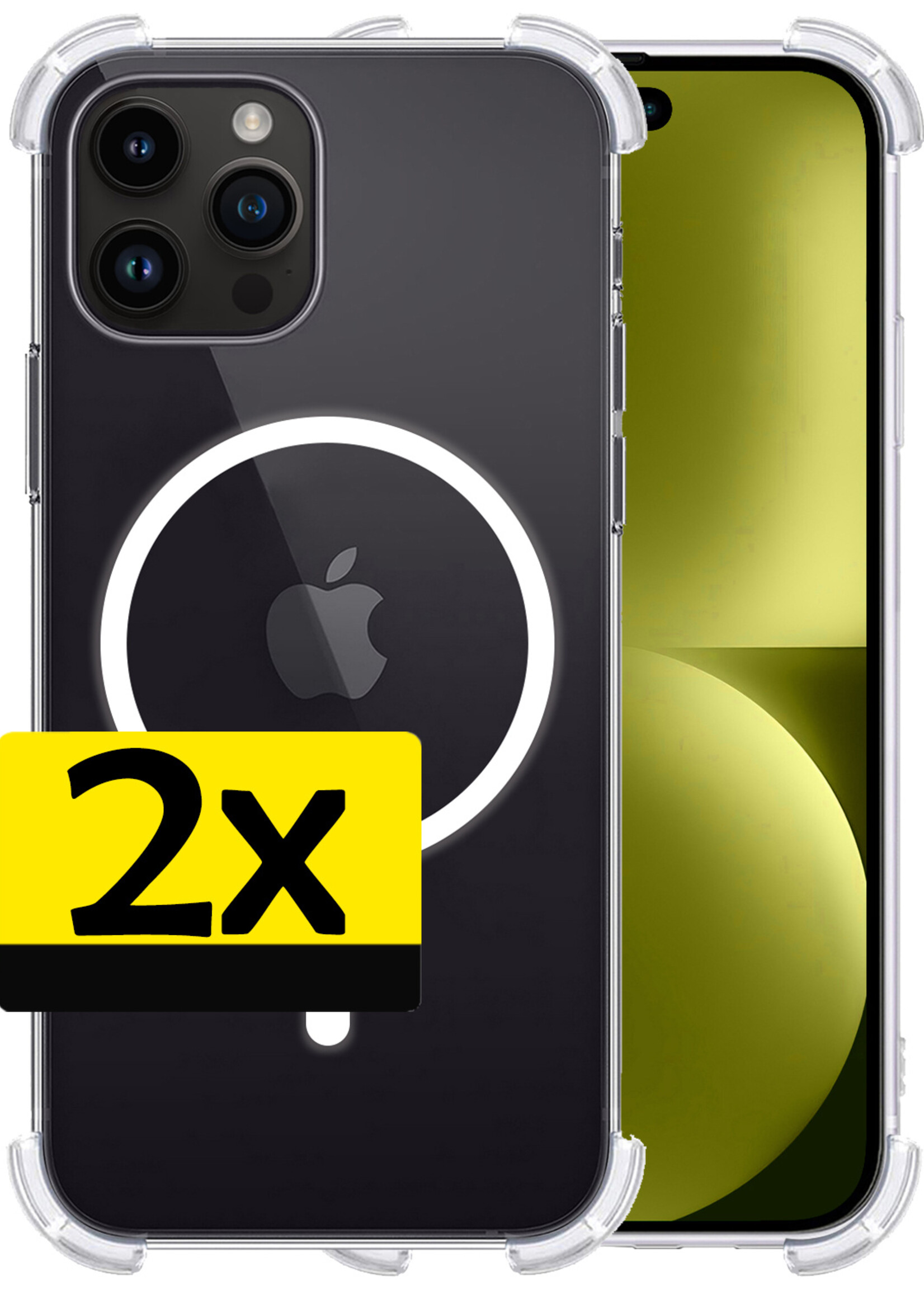 LUQ Hoesje Geschikt voor iPhone 15 Pro Max Hoesje Geschikt voor Magsafe Shockproof Case - Hoes Geschikt voor iPhone 15 Pro Max Hoesje Magsafe Shock Proof - Transparant - 2 Stuks