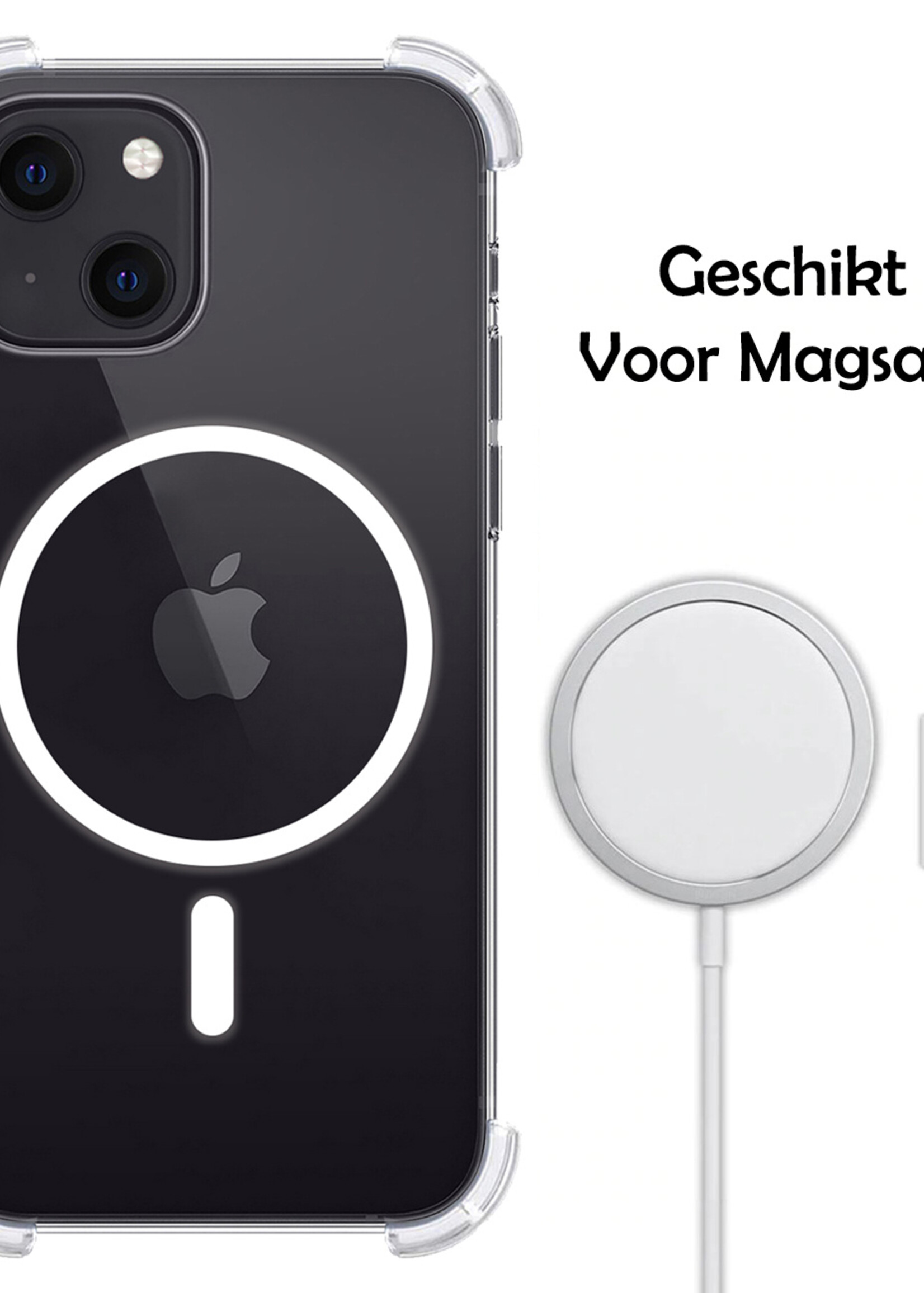 LUQ Hoesje Geschikt voor iPhone 15 Hoesje Geschikt voor Magsafe Siliconen Shock Proof Case Met 2x Screenprotector - Transparant
