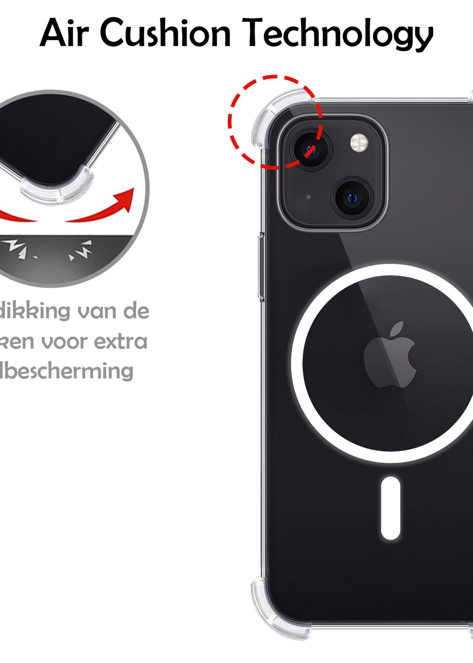 LUQ Hoesje Geschikt voor iPhone 15 Hoesje Geschikt voor Magsafe Siliconen Shock Proof Case Met 2x Screenprotector - Transparant