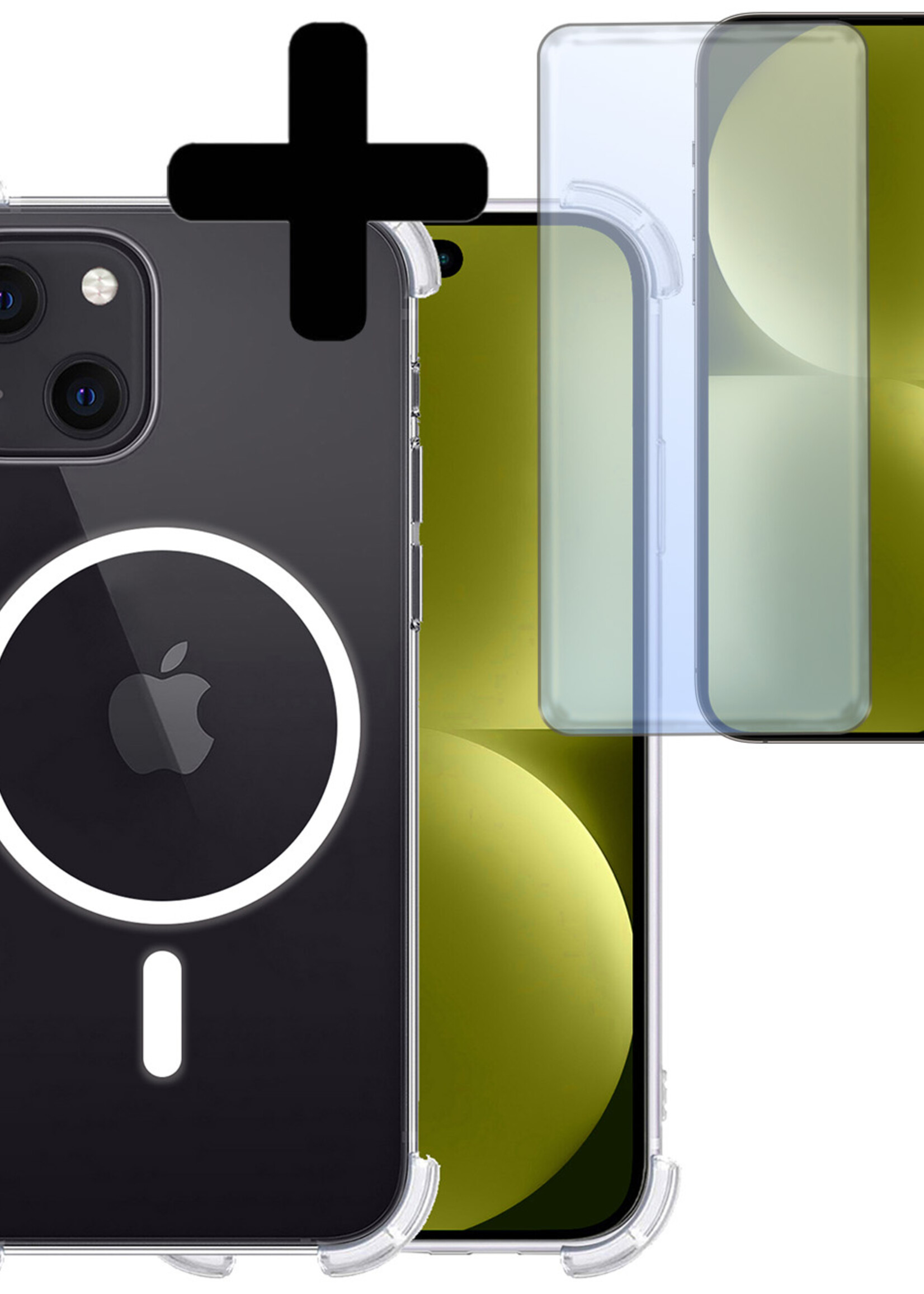 LUQ Hoesje Geschikt voor iPhone 15 Plus Hoesje Geschikt voor Magsafe Siliconen Shock Proof Case Met Screenprotector - Transparant