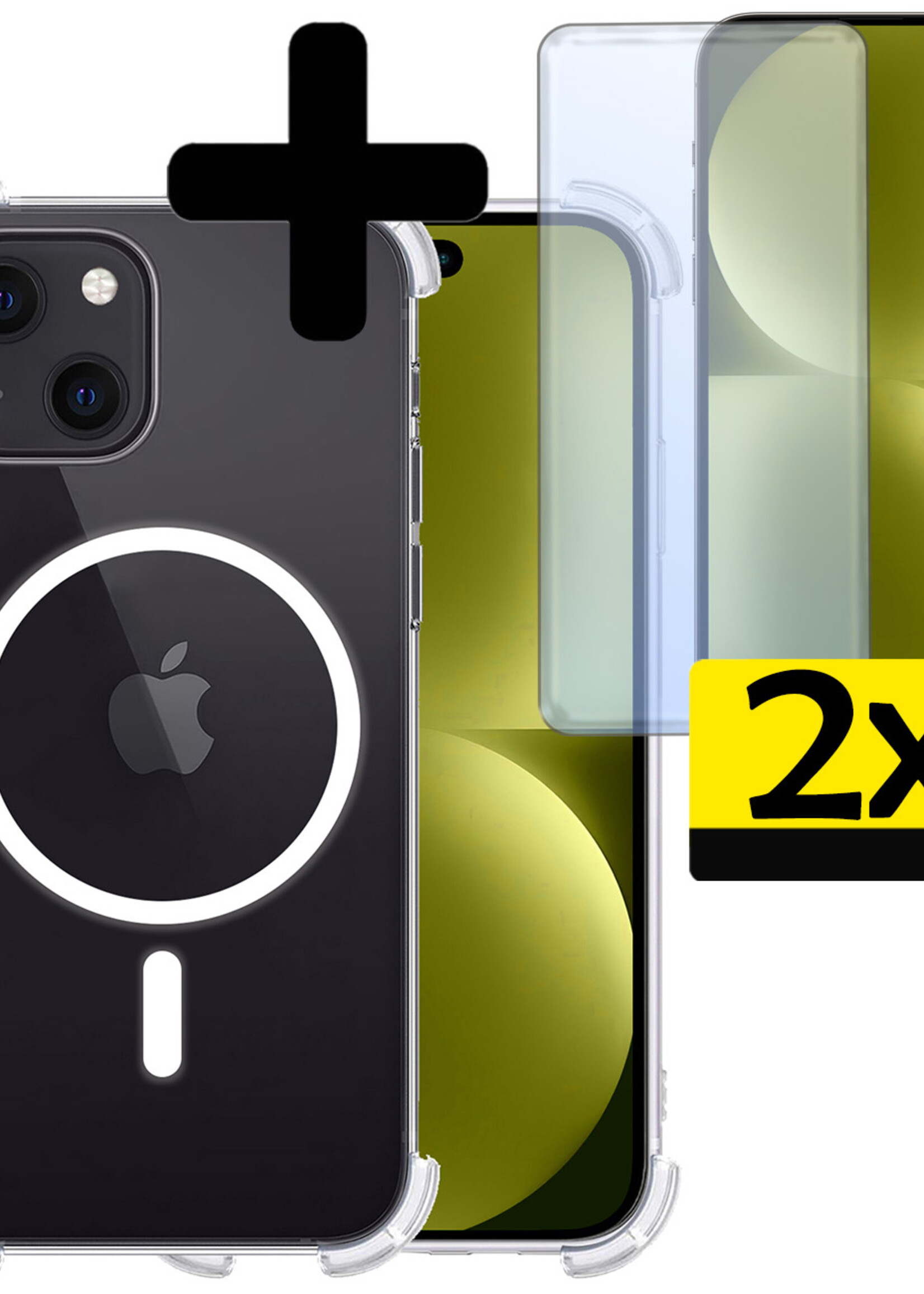 LUQ Hoesje Geschikt voor iPhone 15 Plus Hoesje Geschikt voor Magsafe Siliconen Shock Proof Case Met 2x Screenprotector - Transparant