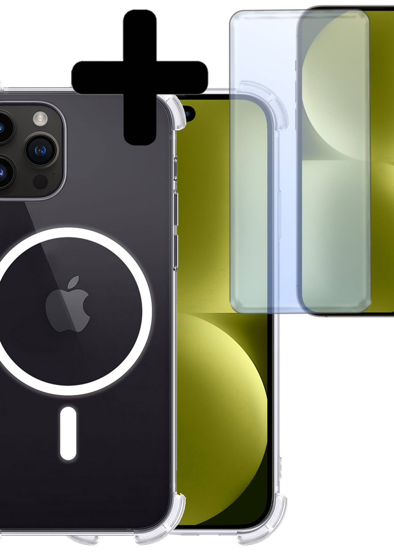 LUQ Hoesje Geschikt voor iPhone 15 Pro Hoesje Geschikt voor Magsafe Siliconen Shock Proof Case Met Screenprotector - Transparant