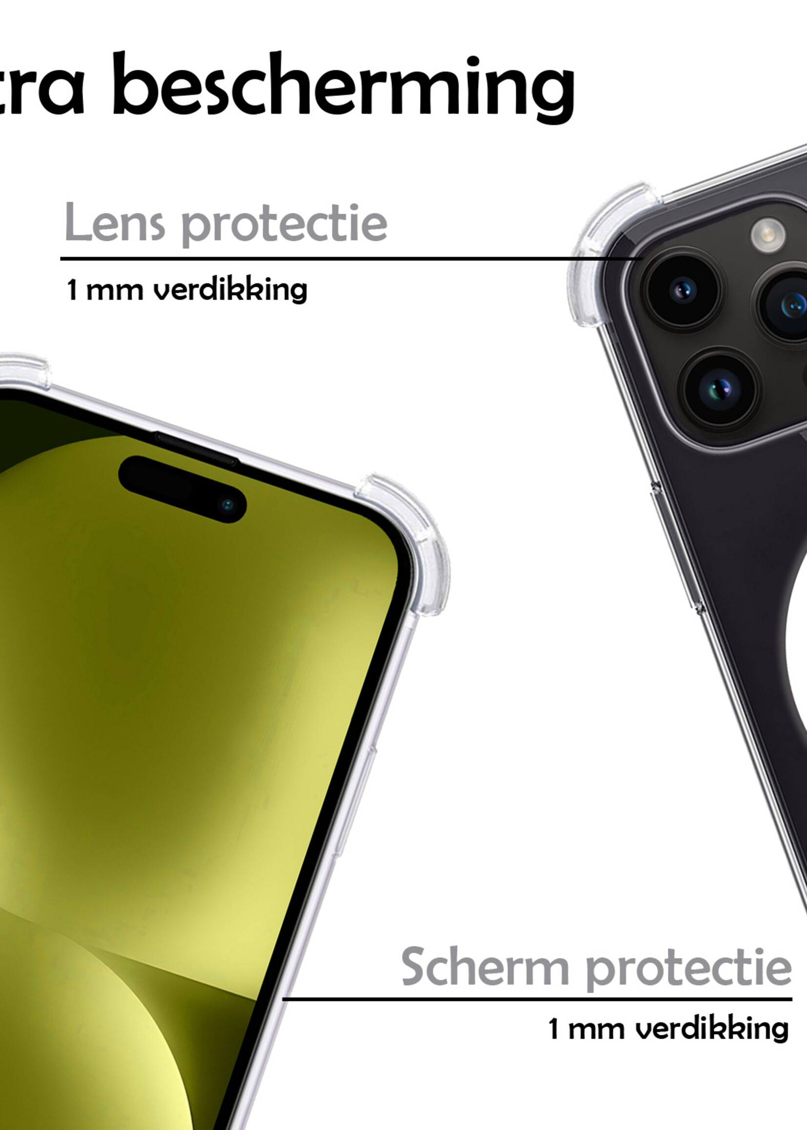 LUQ Hoesje Geschikt voor iPhone 15 Pro Max Hoesje Geschikt voor Magsafe Siliconen Shock Proof Case Met Screenprotector - Transparant