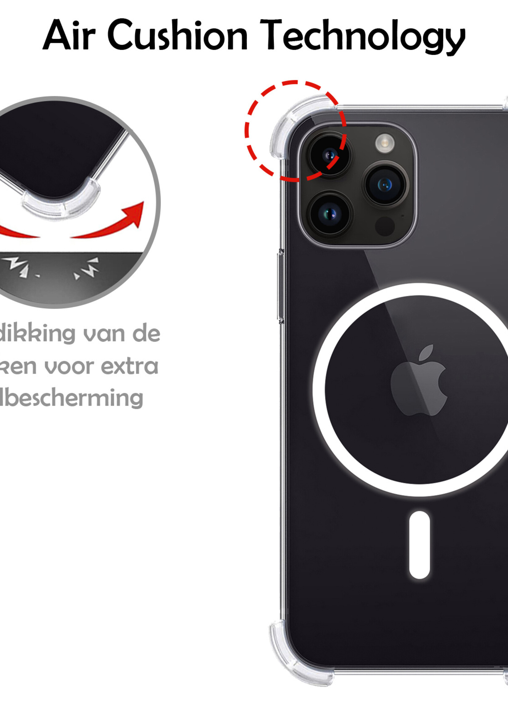 LUQ Hoesje Geschikt voor iPhone 15 Pro Max Hoesje Geschikt voor Magsafe Siliconen Shock Proof Case Met 2x Screenprotector - Transparant