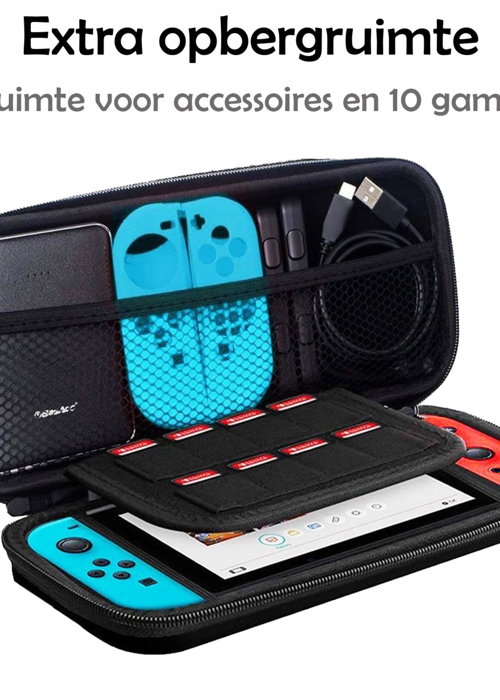 LUQ Hoes Geschikt voor Nintendo Switch OLED Case Hoesje Met Koord - Bescherm Hoes Geschikt voor Nintendo Switch OLED Hoes Hard Cover - Grijs