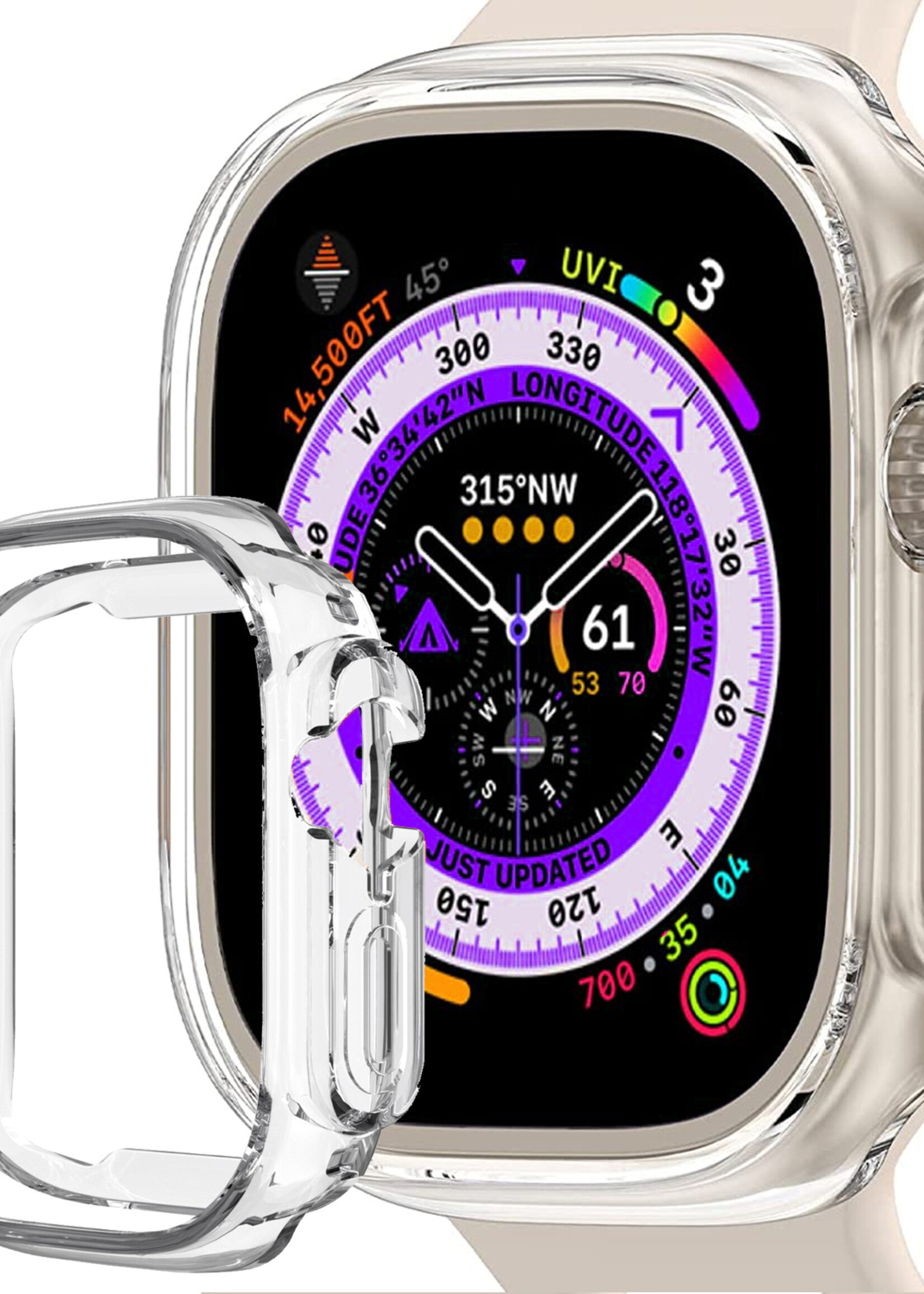 LUQ Siliconen Hoesje Geschikt voor Apple Watch Ultra 2 Hoes Case - Hoes Geschikt voor Apple Watch Ultra 2 (49 mm) Case - Transparant