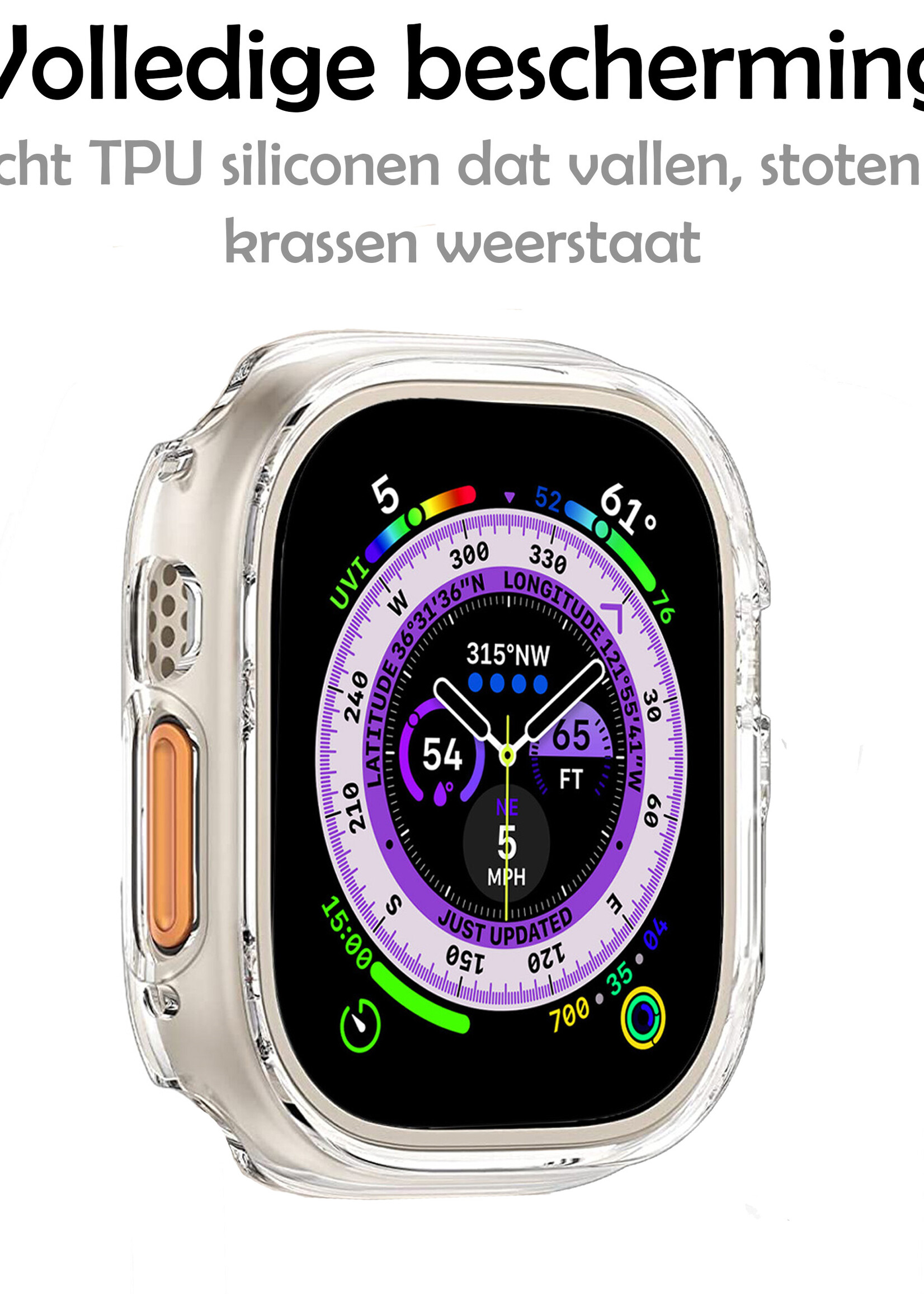 LUQ Siliconen Hoesje Geschikt voor Apple Watch Ultra 2 Hoes Case - Hoes Geschikt voor Apple Watch Ultra 2 (49 mm) Case - Transparant