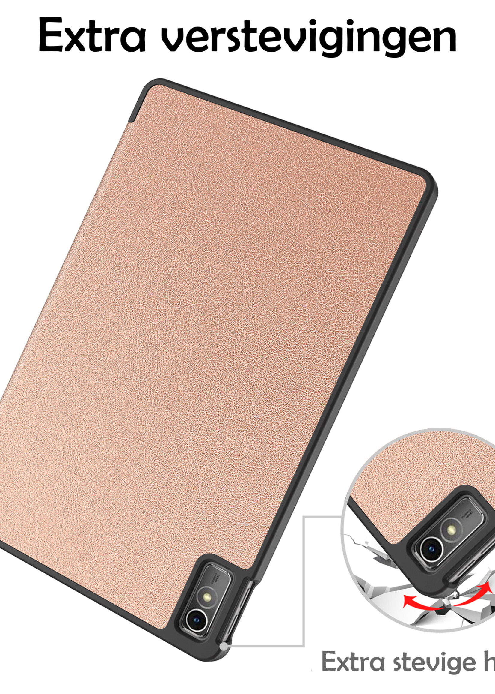 LUQ Hoes Geschikt voor Lenovo Tab M10 5G Hoes Luxe Hoesje Book Case Met Screenprotector - Hoesje Geschikt voor Lenovo Tab M10 5G Hoes Cover - Rosé goud