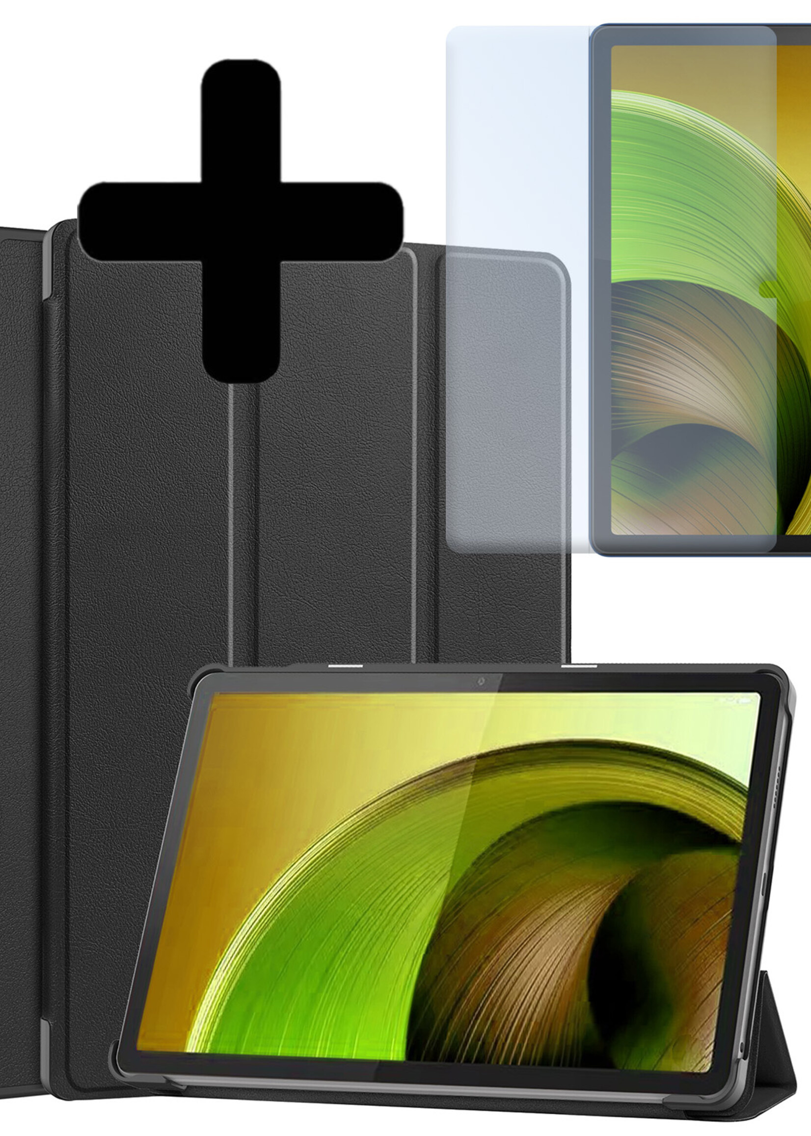 LUQ Hoes Geschikt voor Lenovo Tab M10 5G Hoes Luxe Hoesje Book Case Met Screenprotector - Hoesje Geschikt voor Lenovo Tab M10 5G Hoes Cover - Zwart