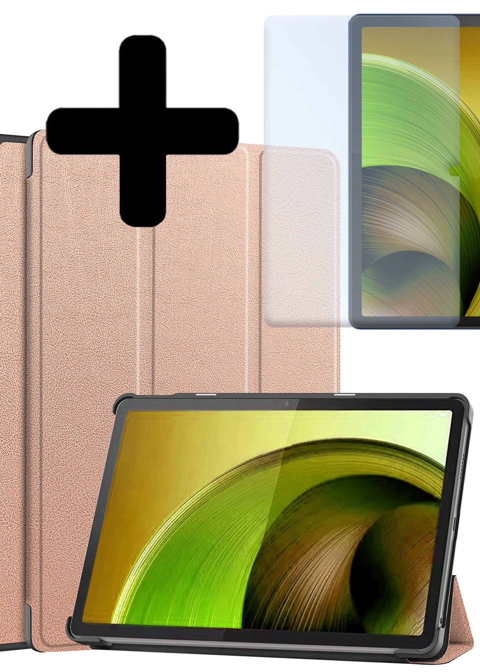 LUQ Hoes Geschikt voor Lenovo Tab M10 5G Hoes Luxe Hoesje Book Case Met Screenprotector - Hoesje Geschikt voor Lenovo Tab M10 5G Hoes Cover - Rosé goud