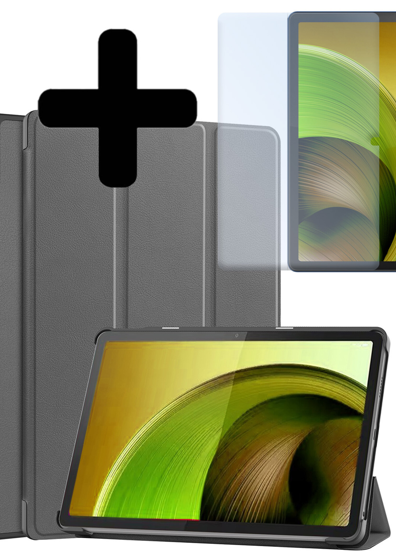 LUQ Hoes Geschikt voor Lenovo Tab M10 5G Hoes Luxe Hoesje Book Case Met Screenprotector - Hoesje Geschikt voor Lenovo Tab M10 5G Hoes Cover - Grijs