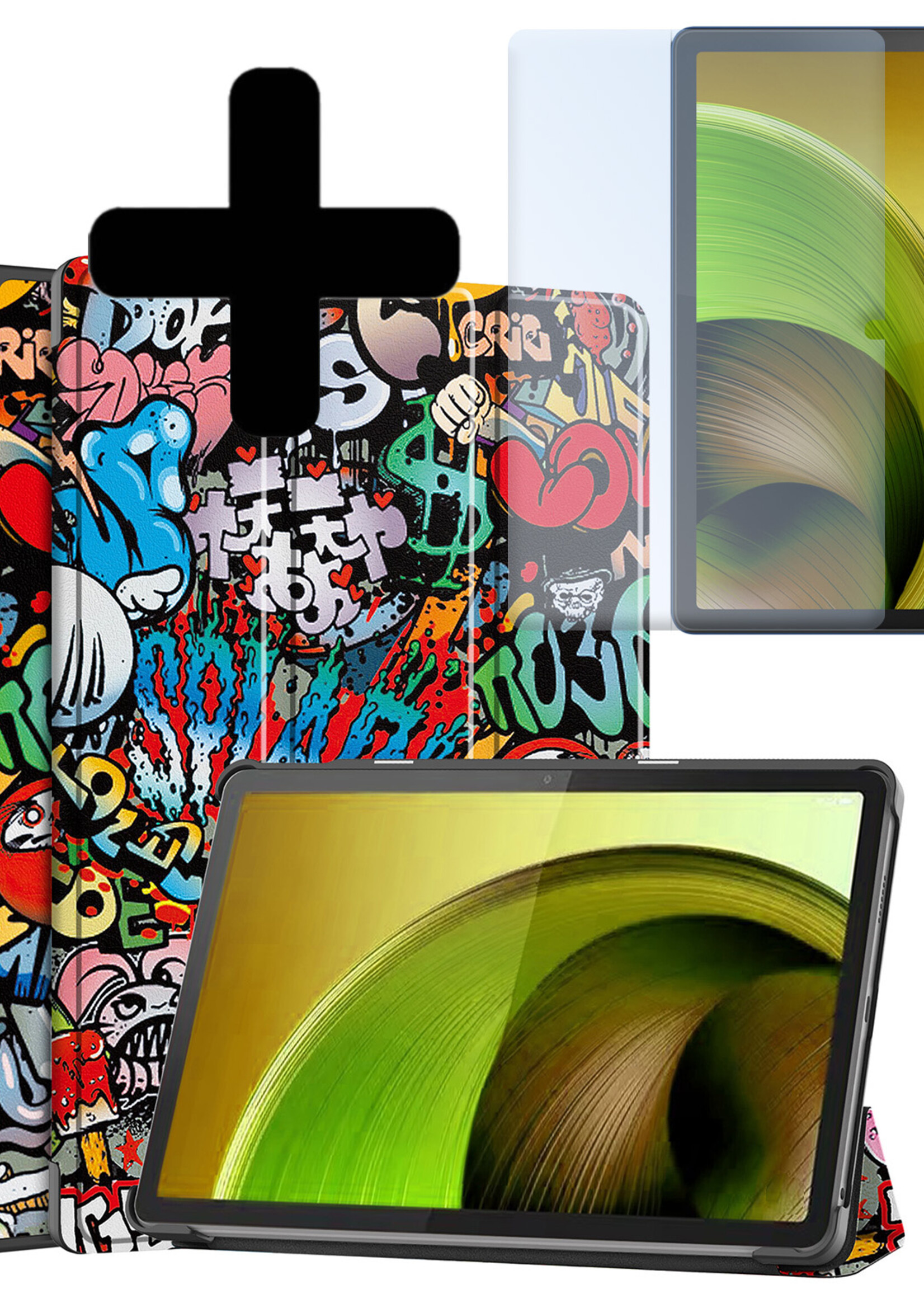 LUQ Hoes Geschikt voor Lenovo Tab M10 5G Hoes Luxe Hoesje Book Case Met Screenprotector - Hoesje Geschikt voor Lenovo Tab M10 5G Hoes Cover - Graffity