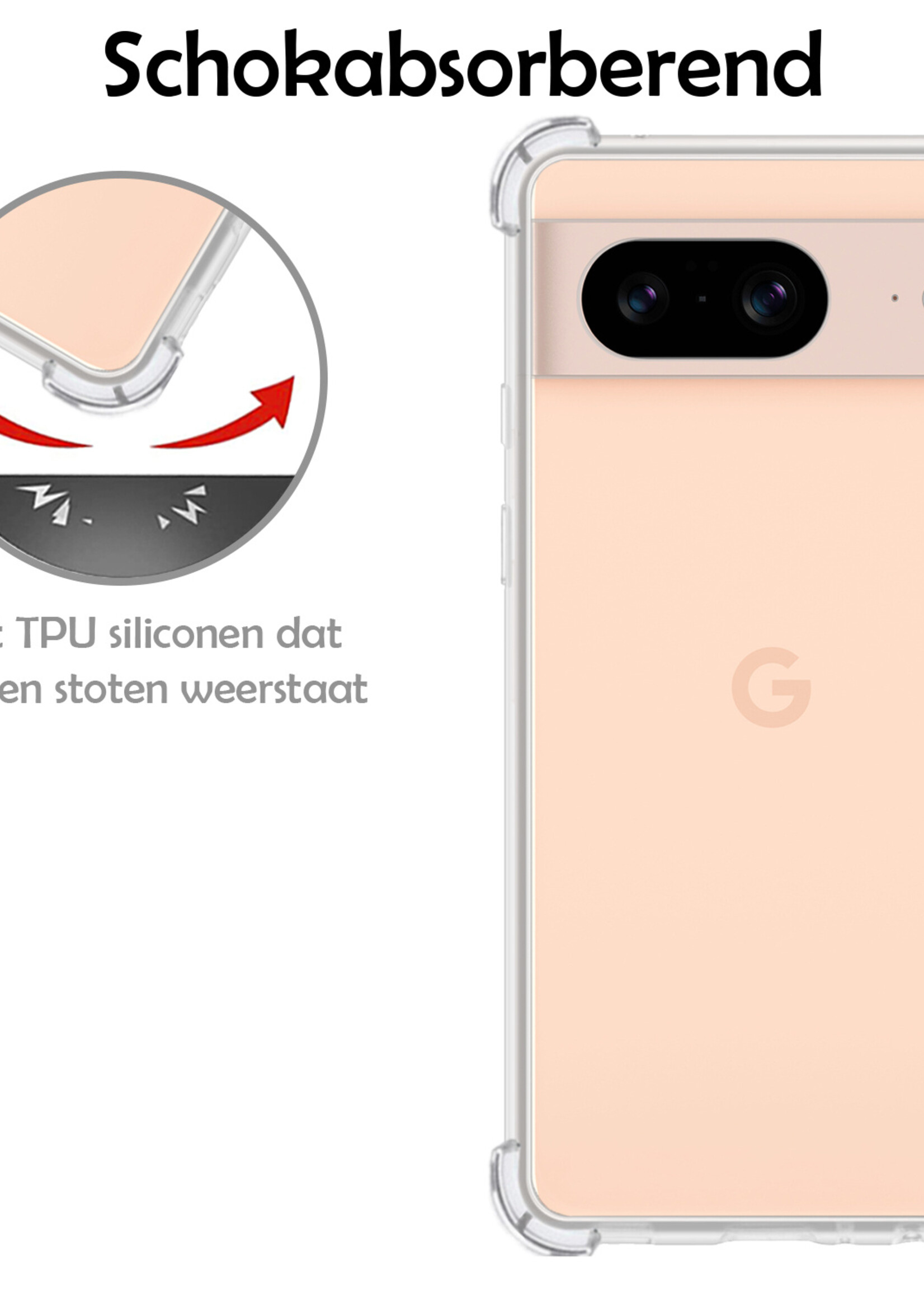 LUQ Hoesje Geschikt voor Google Pixel 8 Hoesje Shockproof Case Siliconen - Hoes Geschikt voor Google Pixel 8 Hoes Cover Siliconen - Transparant - 2 Stuks