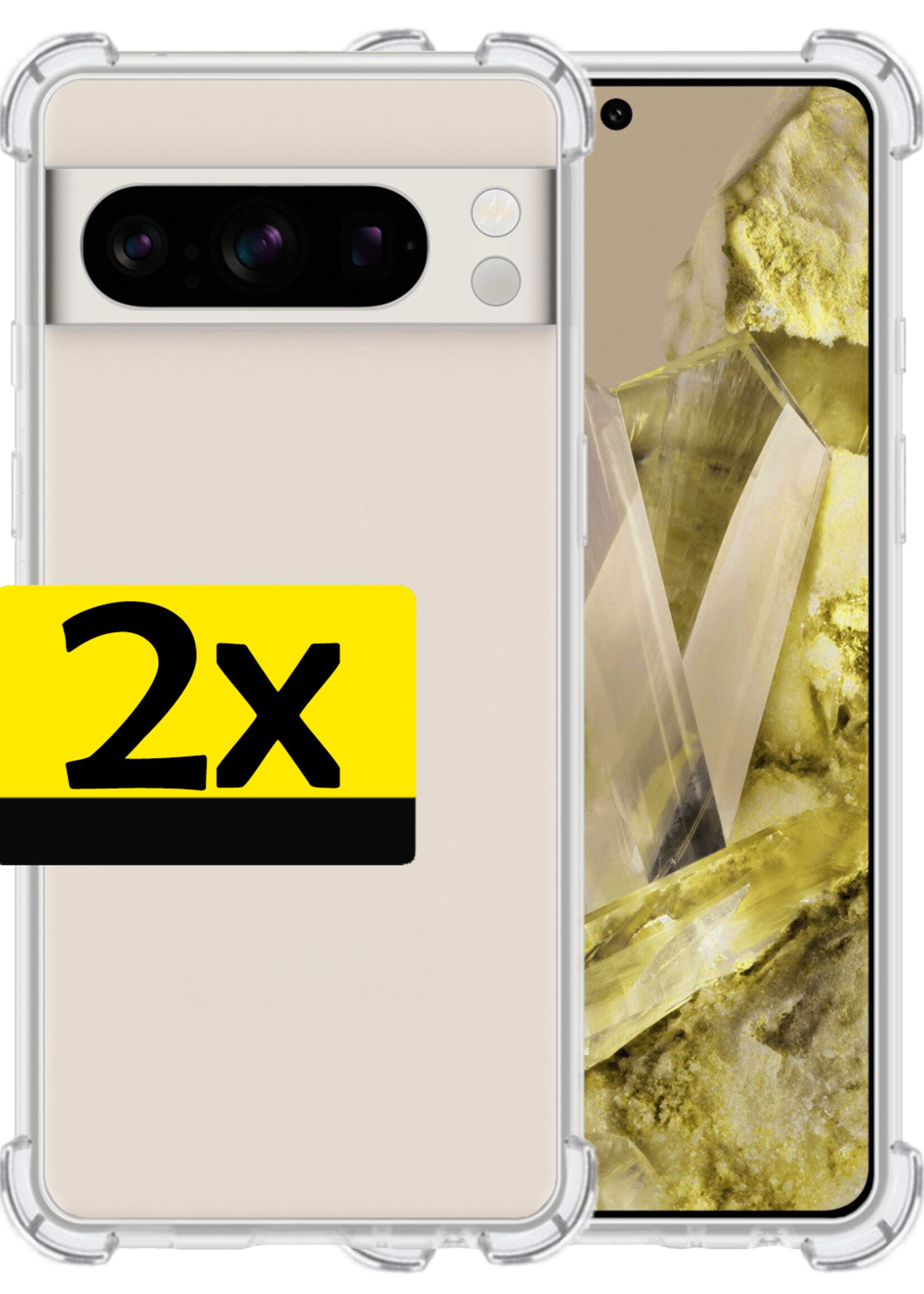 LUQ Hoesje Geschikt voor Google Pixel 8 Pro Hoesje Shockproof Case Siliconen - Hoes Geschikt voor Google Pixel 8 Pro Hoes Cover Siliconen - Transparant - 2 Stuks