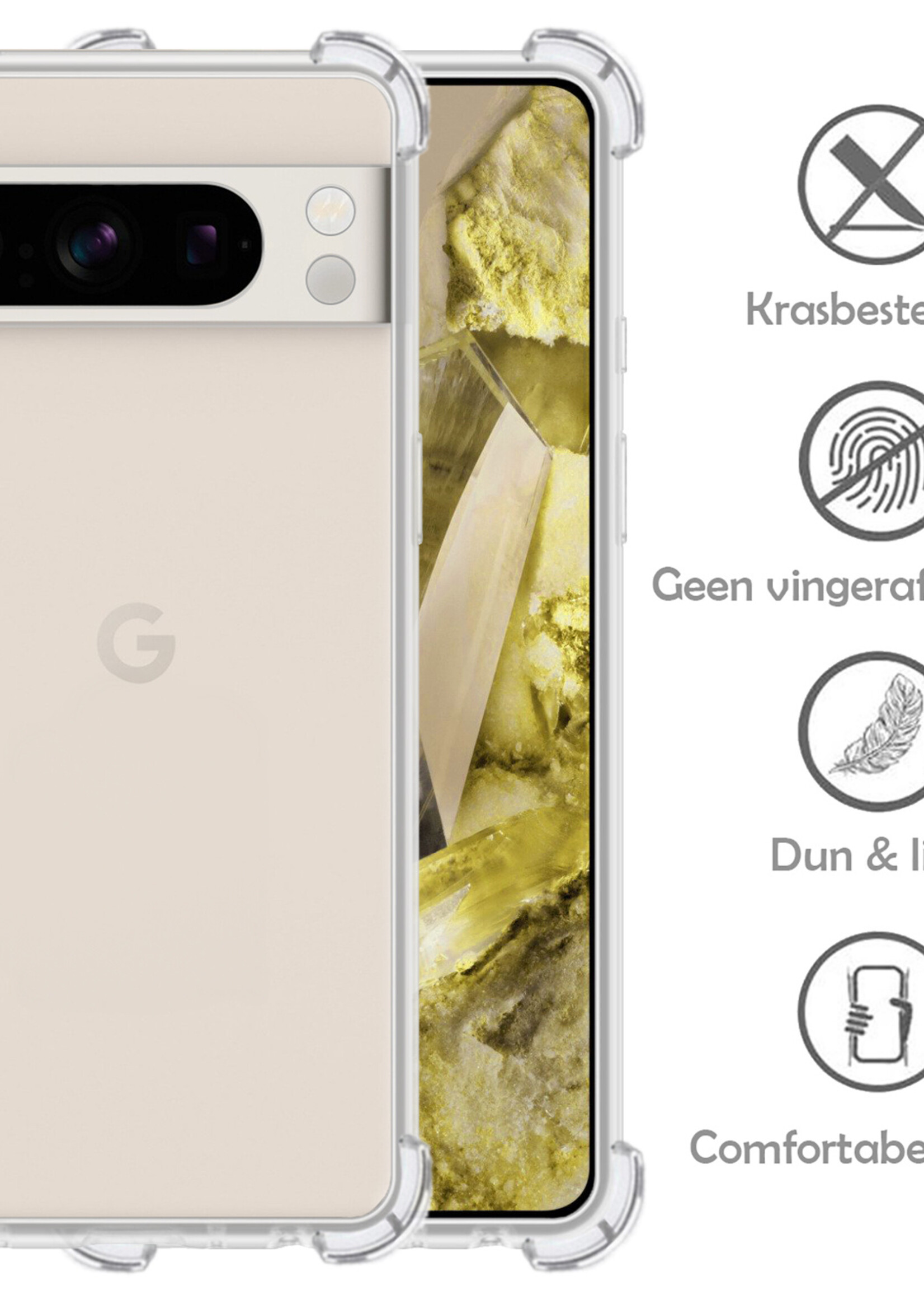 LUQ Hoesje Geschikt voor Google Pixel 8 Pro Hoesje Shockproof Case Siliconen - Hoes Geschikt voor Google Pixel 8 Pro Hoes Cover Siliconen - Transparant - 2 Stuks