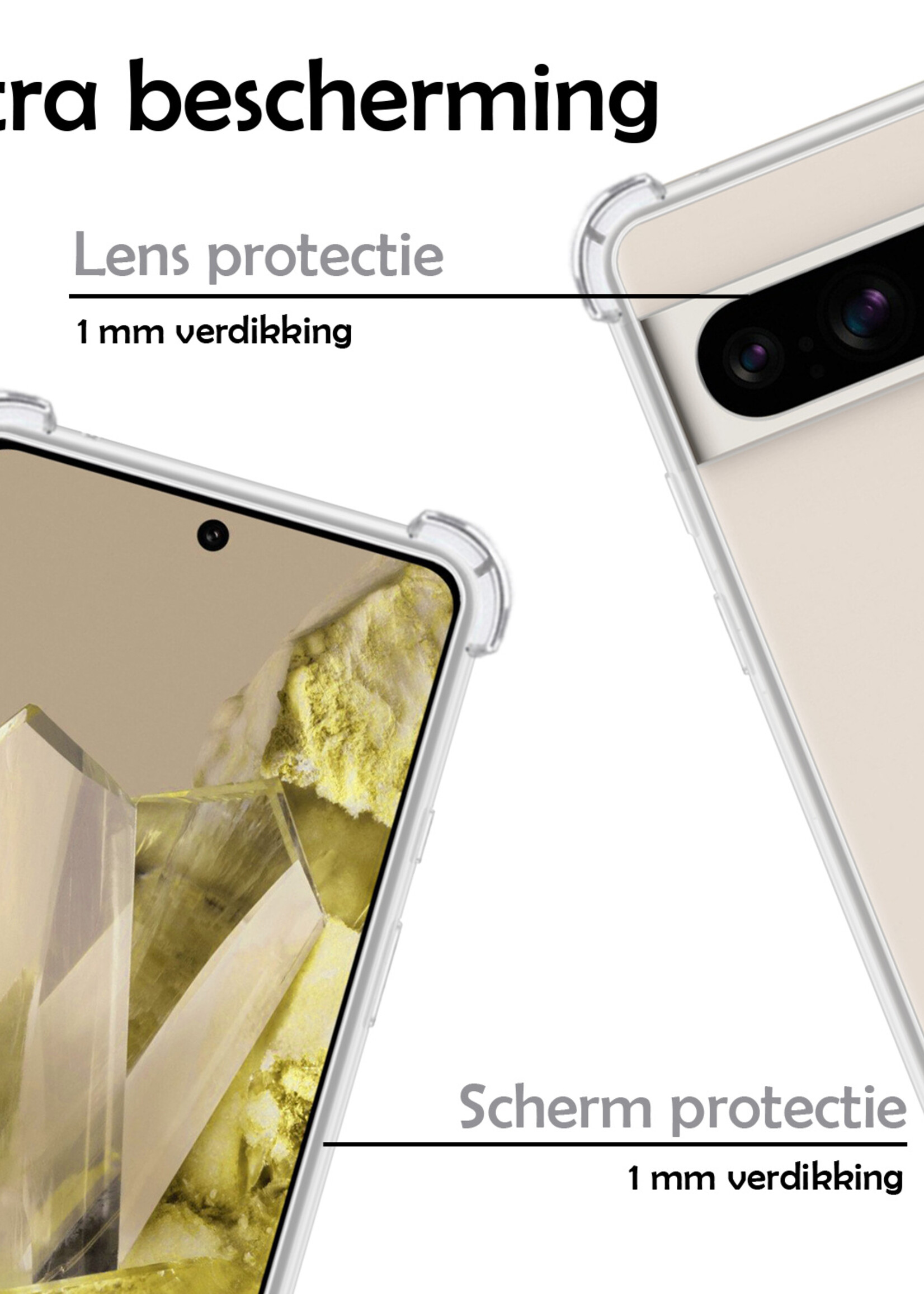 LUQ Hoesje Geschikt voor Google Pixel 8 Pro Hoesje Shockproof Case Siliconen - Hoes Geschikt voor Google Pixel 8 Pro Hoes Cover Siliconen - Transparant - 2 Stuks