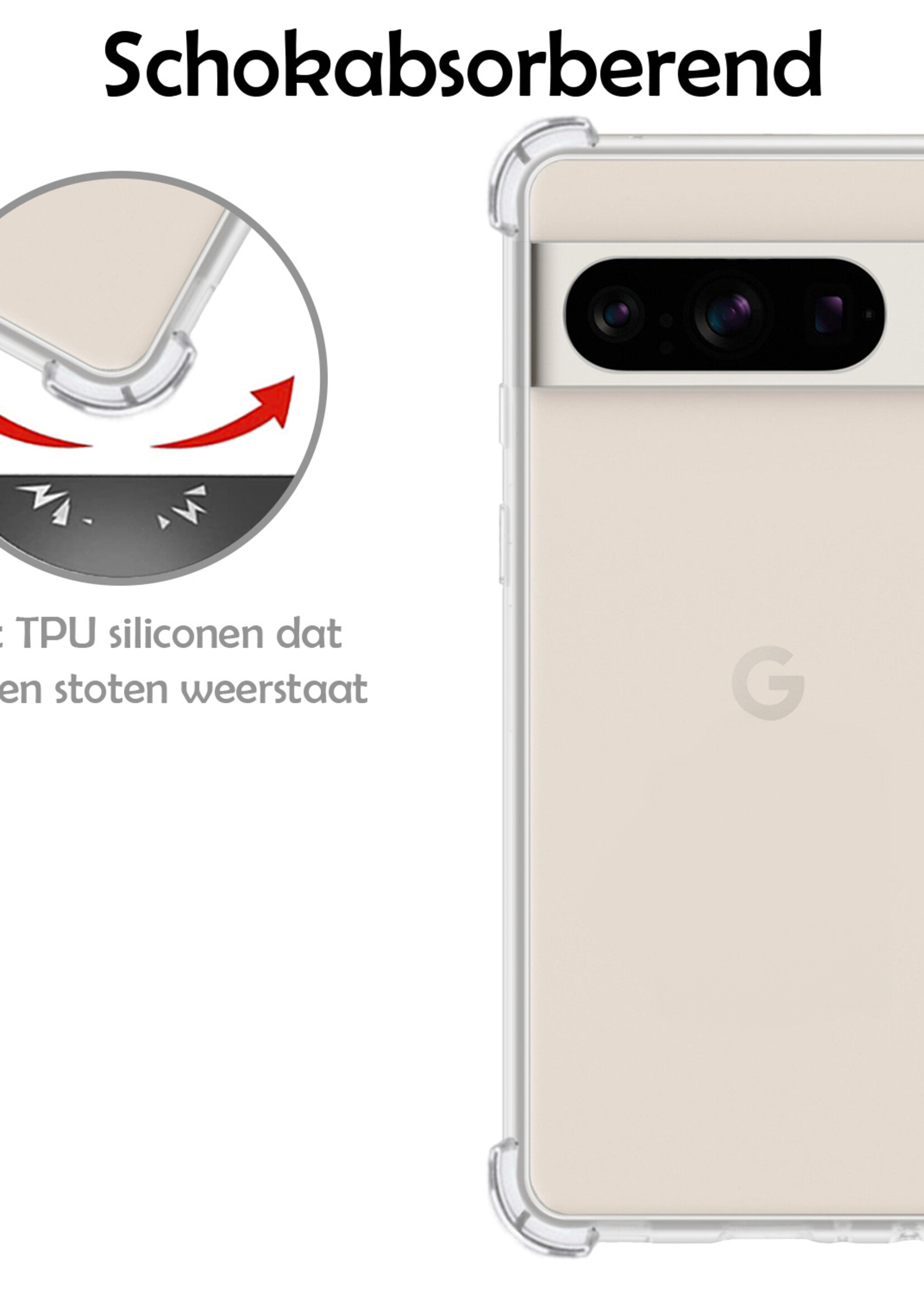 LUQ Hoesje Geschikt voor Google Pixel 8 Pro Hoesje Shockproof Case Siliconen - Hoes Geschikt voor Google Pixel 8 Pro Hoes Cover Siliconen - Transparant - 2 Stuks