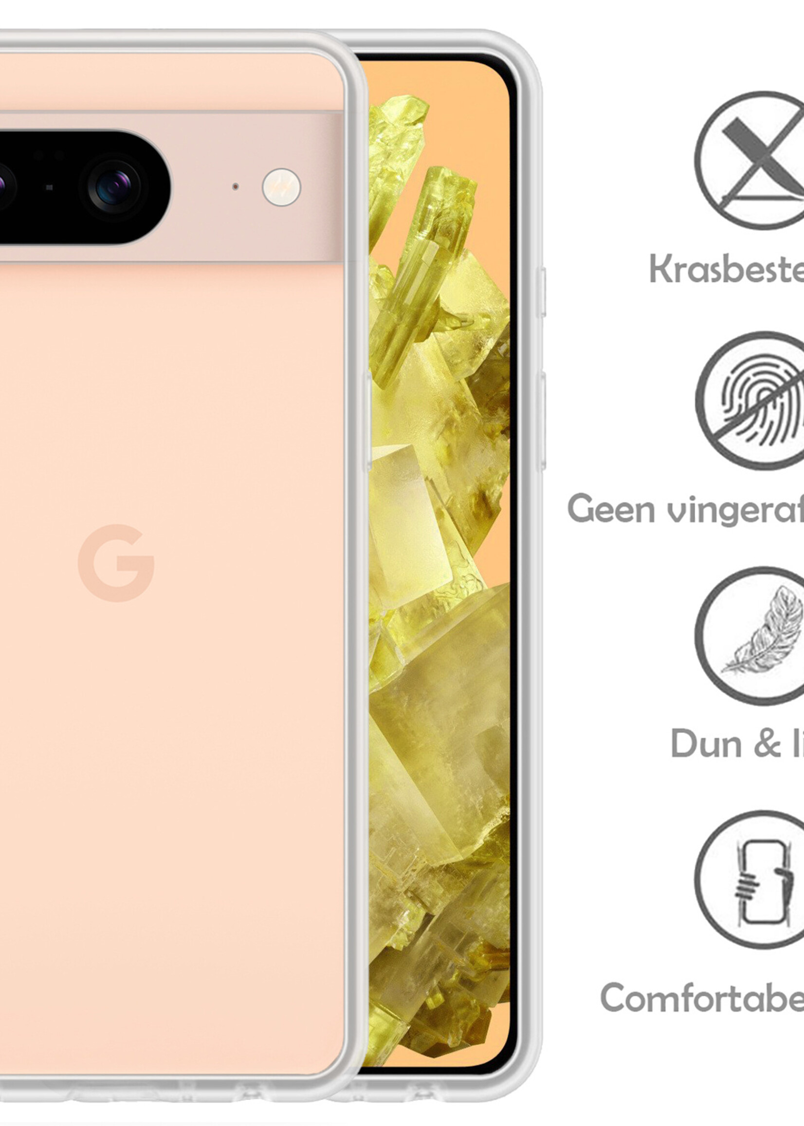 LUQ Hoesje Geschikt voor Google Pixel 8 Hoesje Siliconen Case - Hoes Geschikt voor Google Pixel 8 Hoes Siliconen - Transparant - 2 Stuks