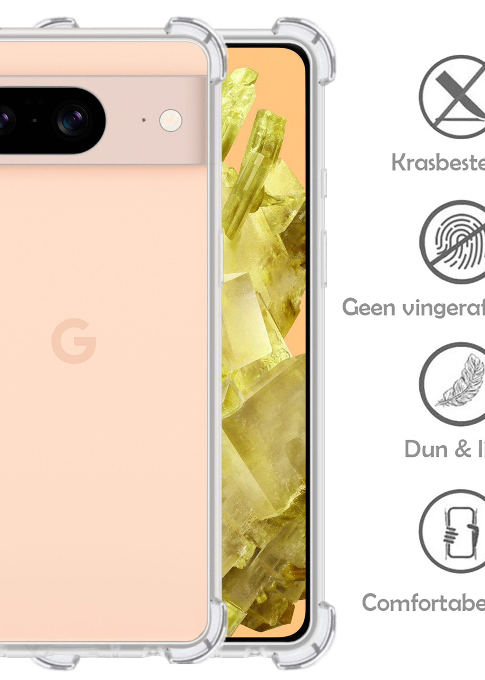 LUQ Hoesje Geschikt voor Google Pixel 8 Hoesje Shockproof Case Siliconen Met Screenprotector - Hoes Geschikt voor Google Pixel 8 Hoes Cover Siliconen - Transparant