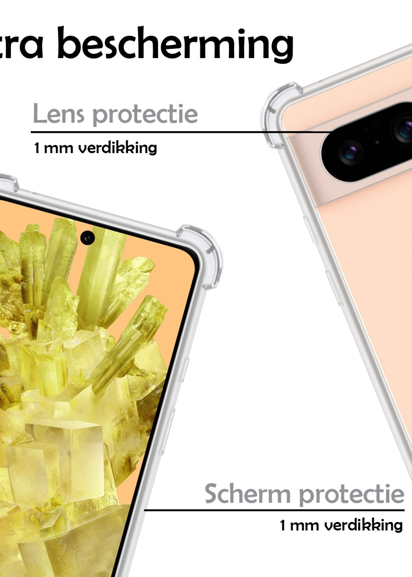 LUQ Hoesje Geschikt voor Google Pixel 8 Hoesje Shockproof Case Siliconen Met 2x Screenprotector - Hoes Geschikt voor Google Pixel 8 Hoes Cover Siliconen - Transparant
