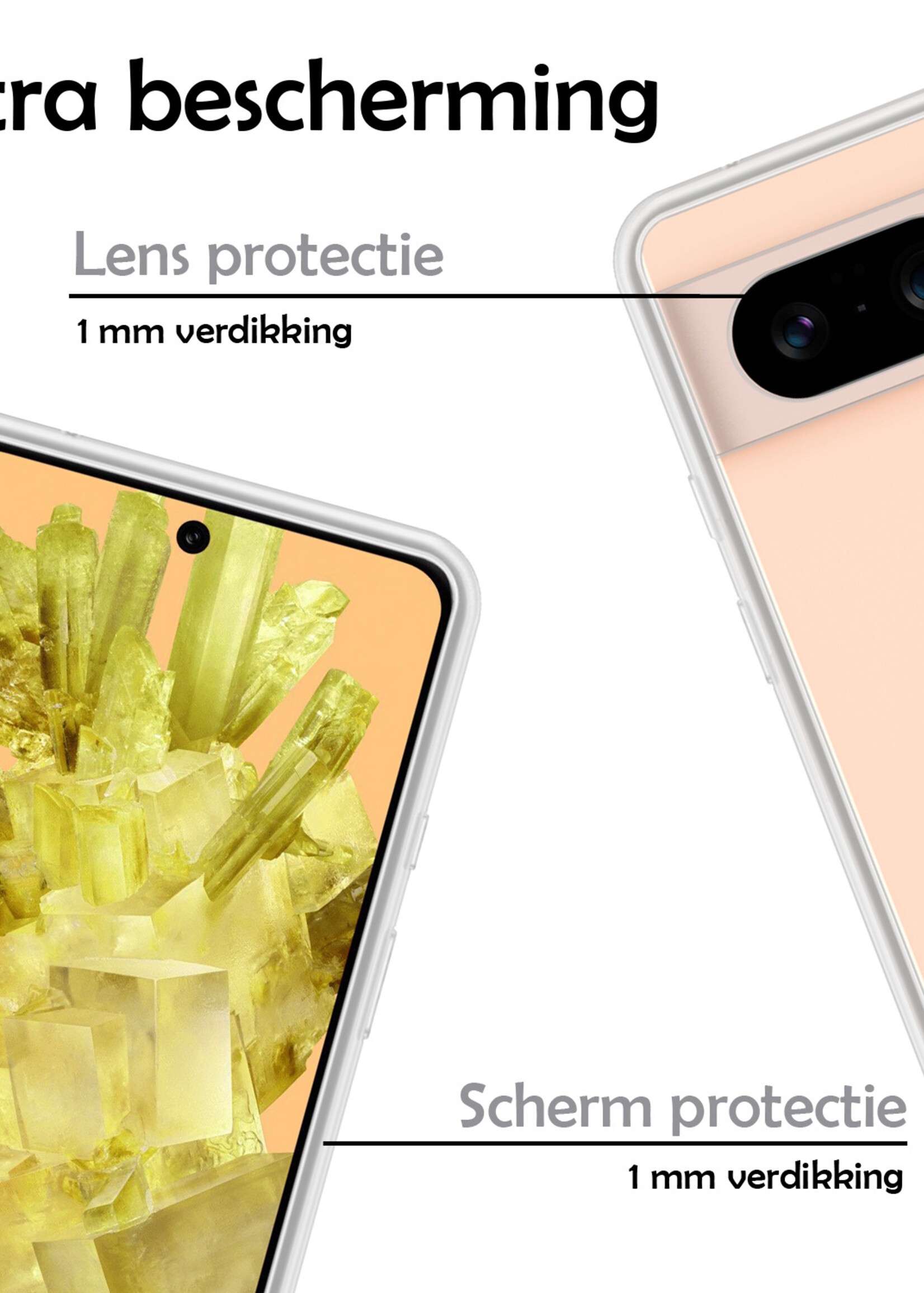 LUQ Hoesje Geschikt voor Google Pixel 8 Hoesje Siliconen Case Met Screenprotector - Hoes Geschikt voor Google Pixel 8 Hoes Siliconen - Transparant