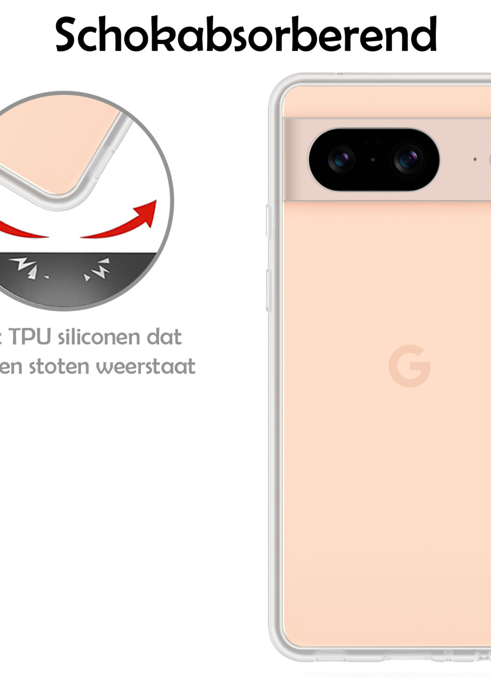 LUQ Hoesje Geschikt voor Google Pixel 8 Hoesje Siliconen Case Met Screenprotector - Hoes Geschikt voor Google Pixel 8 Hoes Siliconen - Transparant