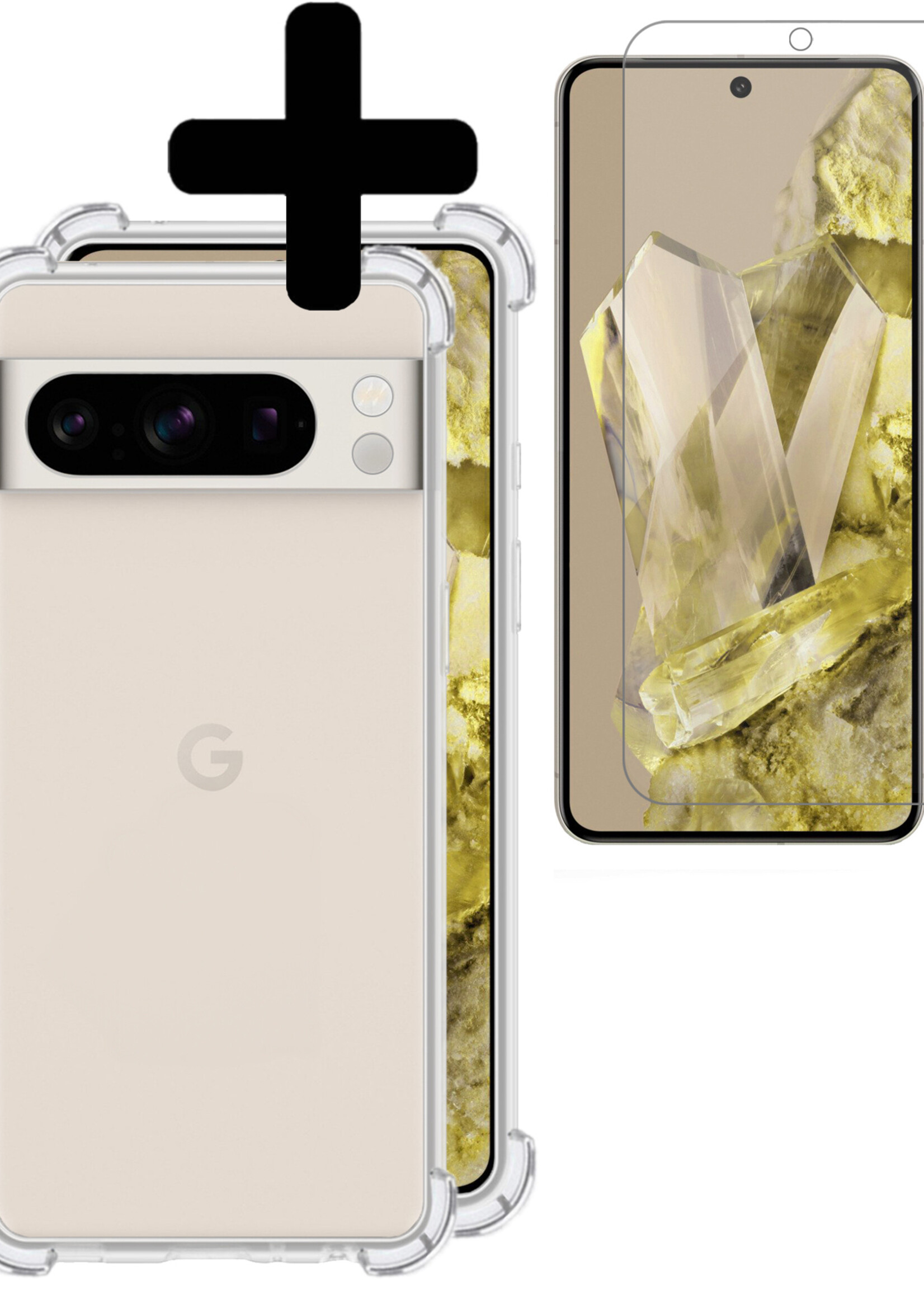 LUQ Hoesje Geschikt voor Google Pixel 8 Pro Hoesje Shockproof Case Siliconen Met Screenprotector - Hoes Geschikt voor Google Pixel 8 Pro Hoes Cover Siliconen - Transparant