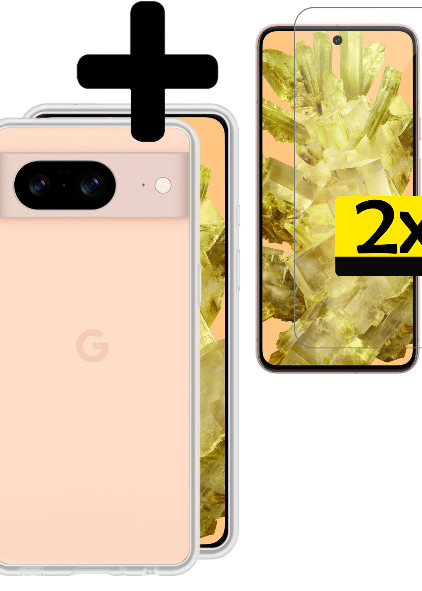 LUQ Hoesje Geschikt voor Google Pixel 8 Hoesje Siliconen Case Met 2x Screenprotector - Hoes Geschikt voor Google Pixel 8 Hoes Siliconen - Transparant
