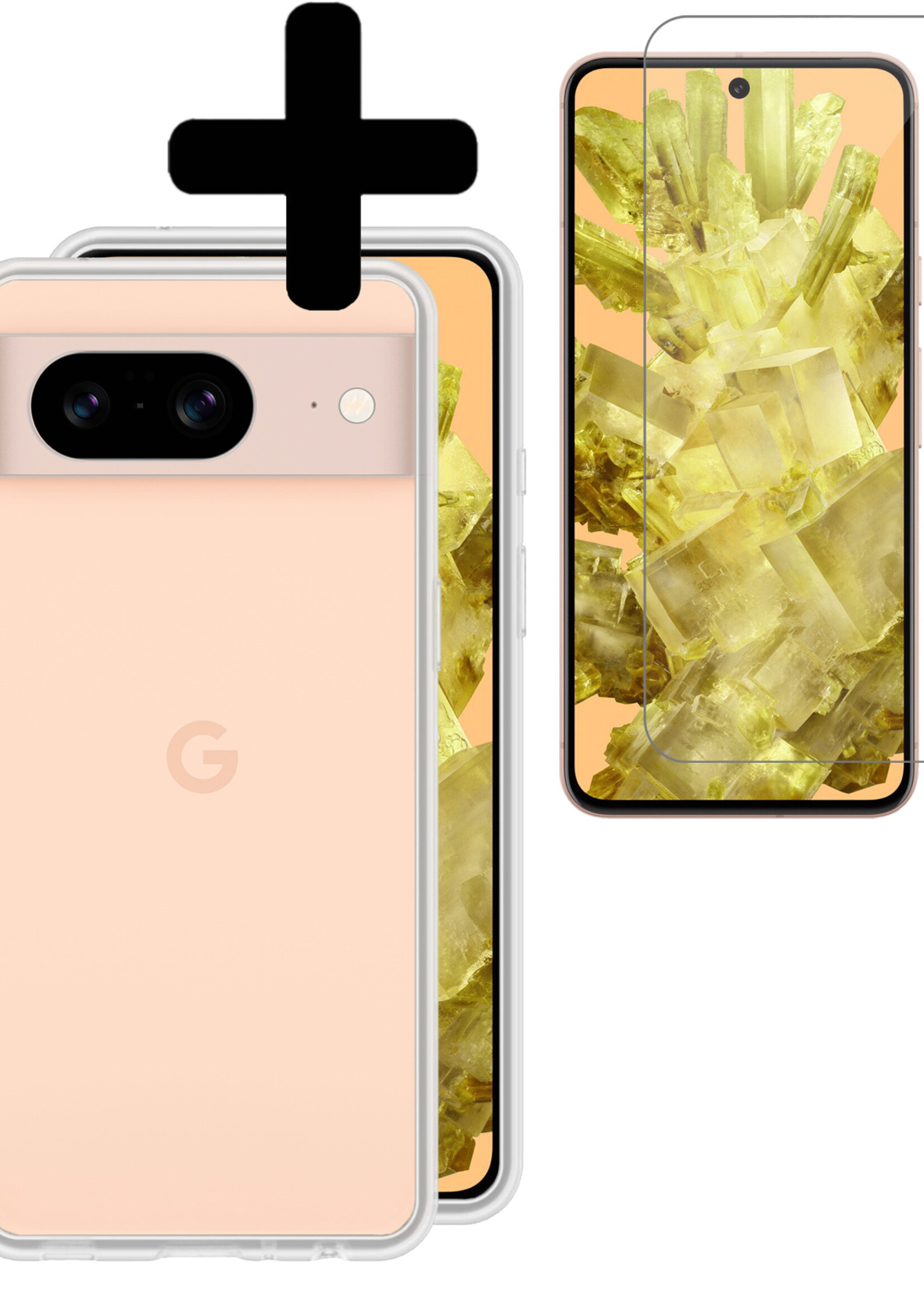LUQ Hoesje Geschikt voor Google Pixel 8 Hoesje Siliconen Case Met Screenprotector - Hoes Geschikt voor Google Pixel 8 Hoes Siliconen - Transparant