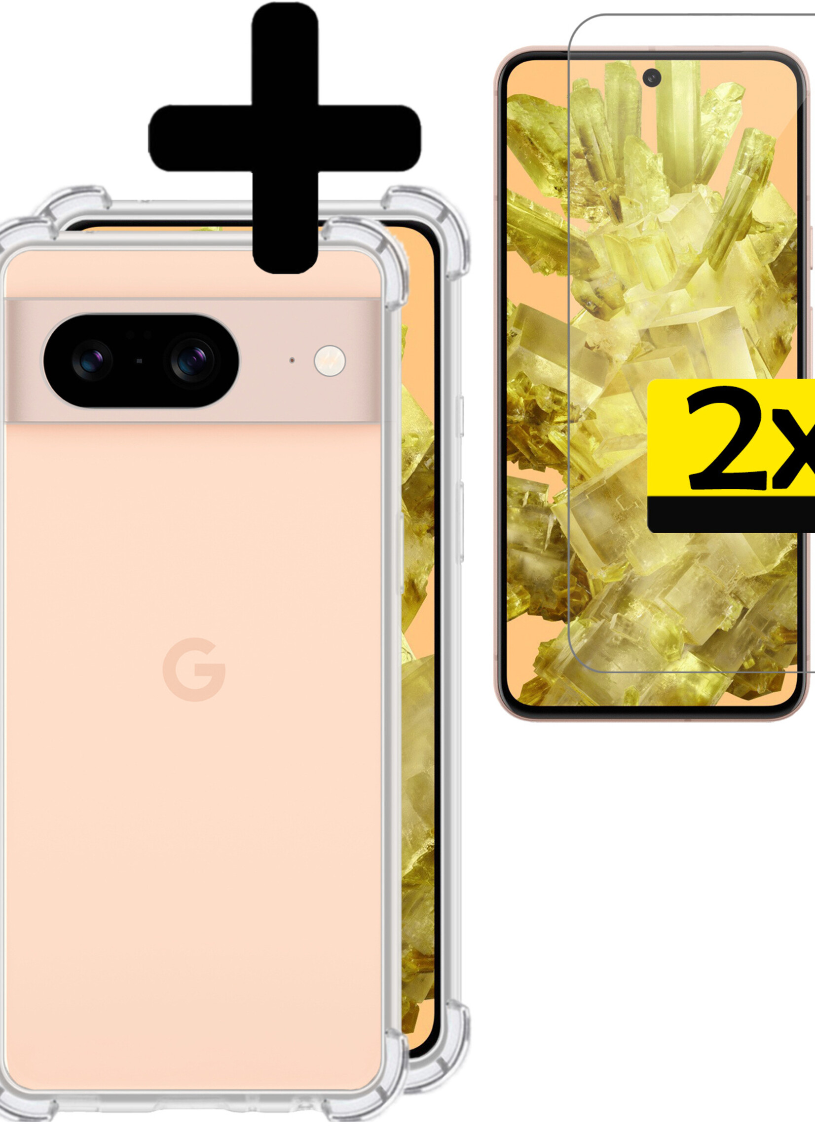 LUQ Hoesje Geschikt voor Google Pixel 8 Hoesje Shockproof Case Siliconen Met 2x Screenprotector - Hoes Geschikt voor Google Pixel 8 Hoes Cover Siliconen - Transparant