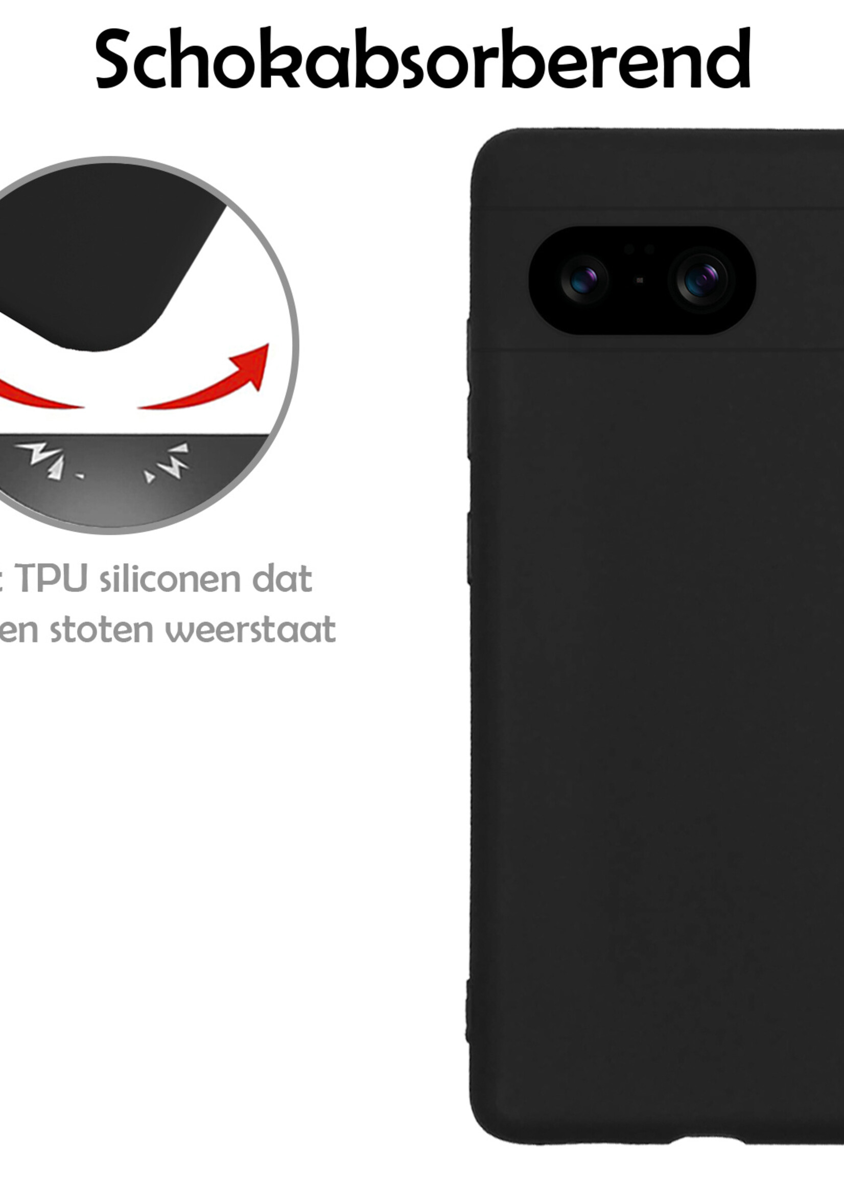 LUQ Hoesje Geschikt voor Google Pixel 8 Hoesje Siliconen Case Met Screenprotector - Hoes Geschikt voor Google Pixel 8 Hoes Siliconen - Zwart
